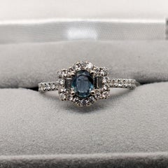 Unique Natural Color Changing Alexandrite Ring with Baguette Diamond Accents