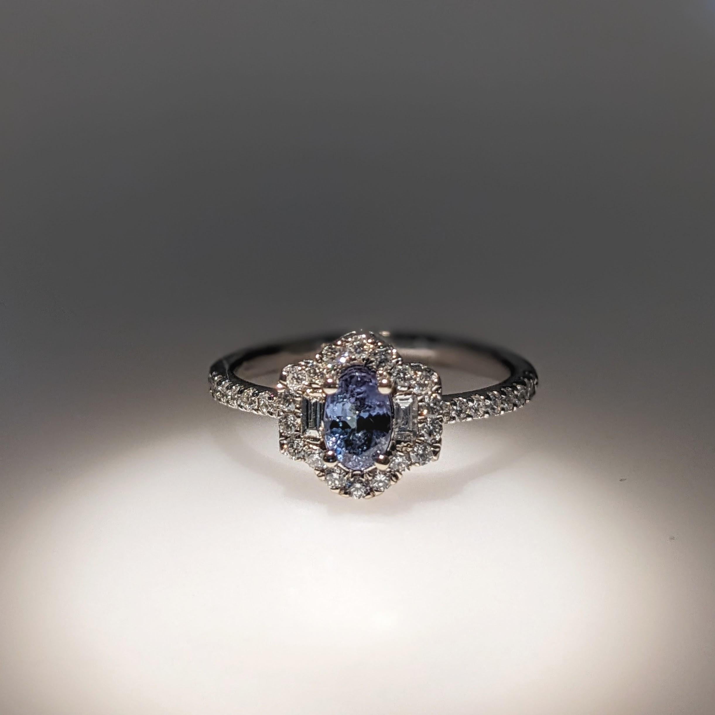 Unique Natural Color Changing Alexandrite Ring with Baguette Diamond Accents For Sale 2