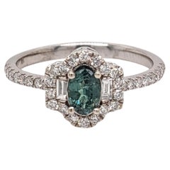 Einzigartiger natürlicher farbwechselnder Alexandrit-Ring mit Baguette-Diamant-Akzenten