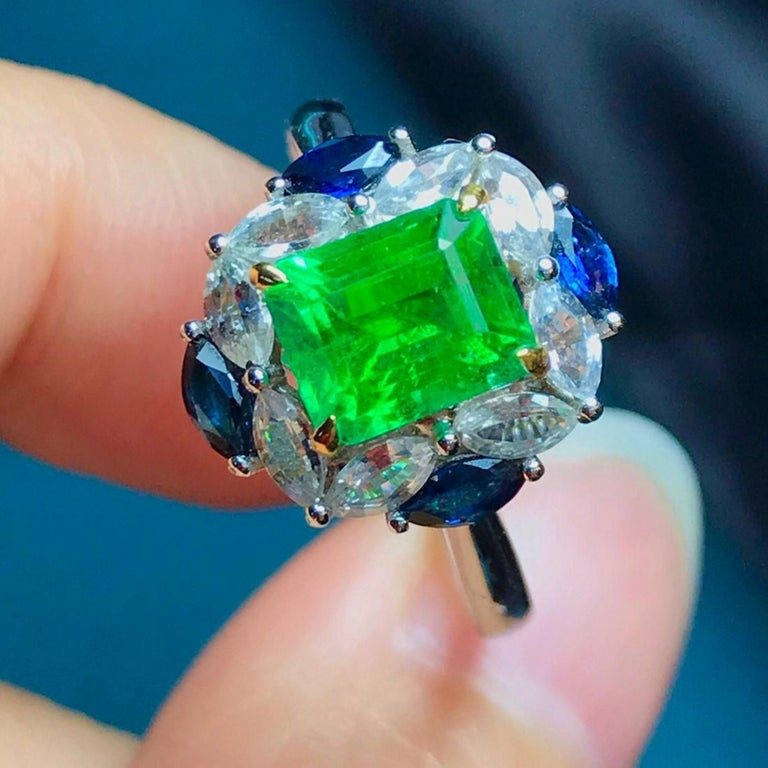 Customizable Unique Natural Emerald Sapphire Engagement ring, Art Deco
