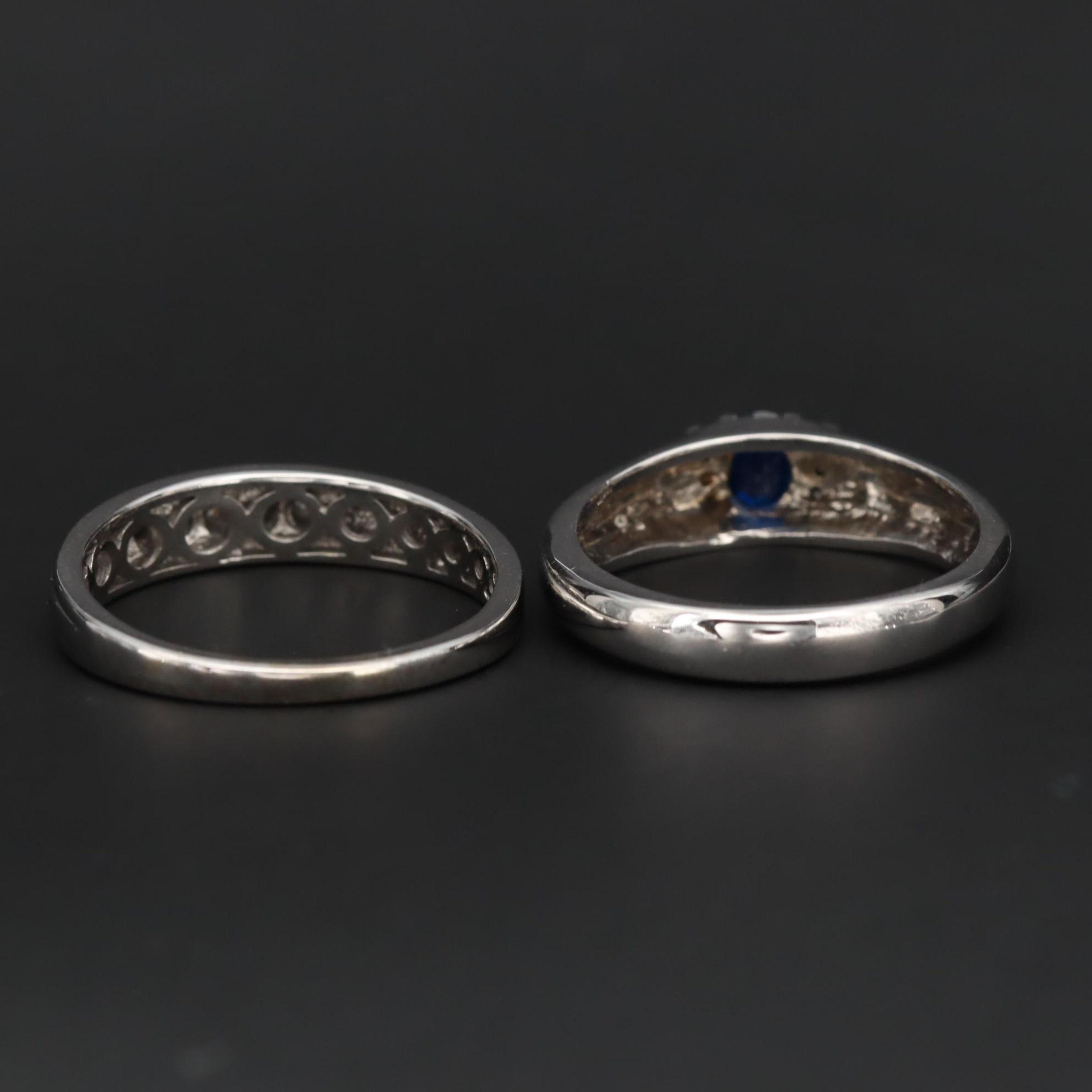 For Sale:  Unique Natural Sapphire Wedding Ring Set, Vintage Sapphire Engagement Ring Set 4