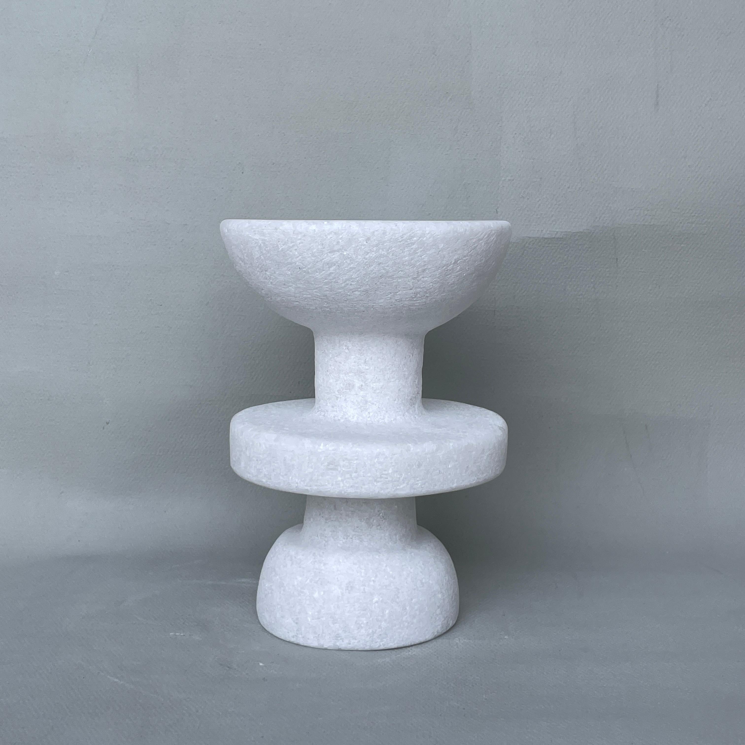 Unique Naxian Marble Vessel by Tom Von Kaenel
Unique piece.
Dimensions: Ø 14.5 x H 20 cm.
Materials: Naxian marble.

The surfaces of the objects are not sealed, they are not protected against acid. The lines of the handcraft are visible it
