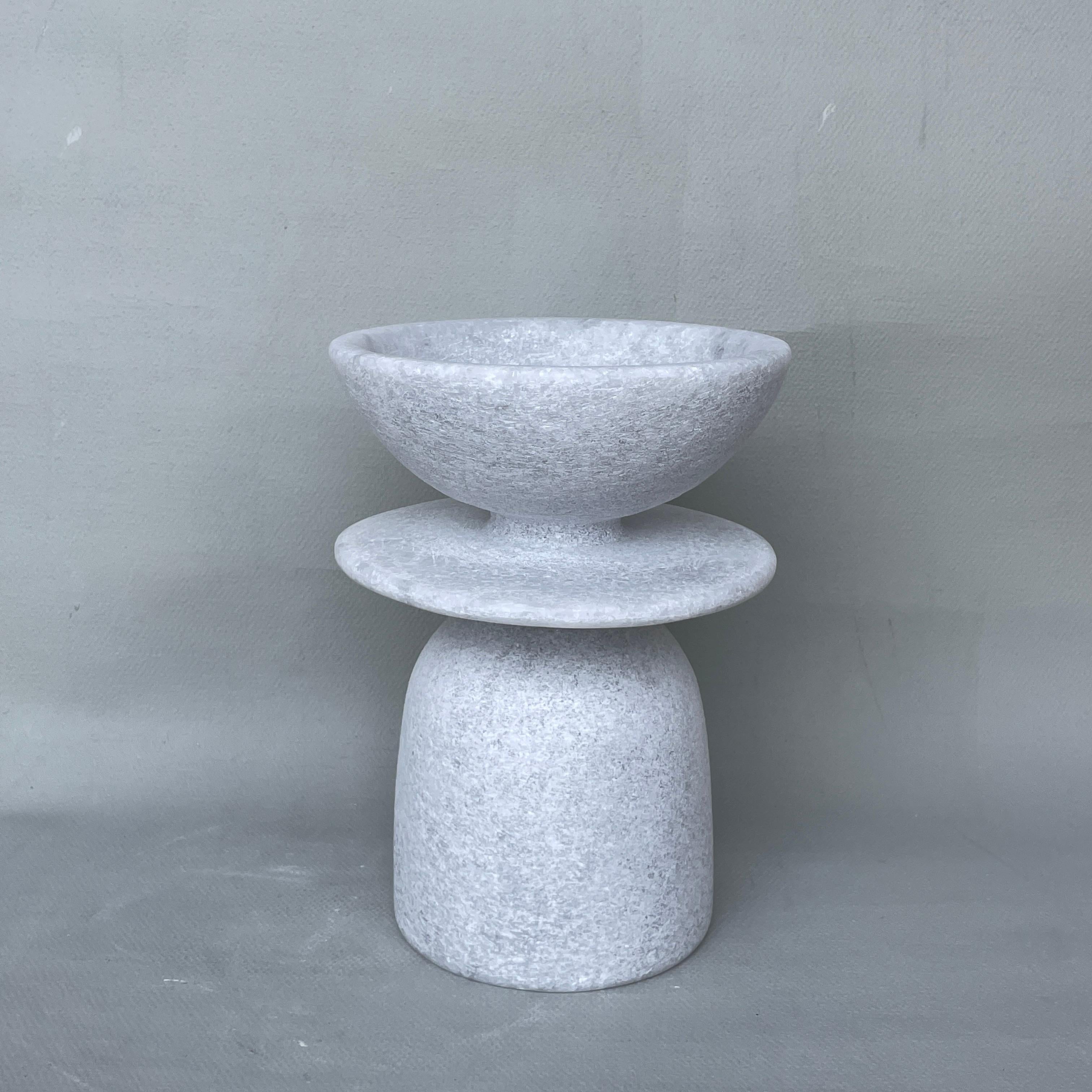 Unique Naxian Marble Vessel by Tom Von Kaenel
Unique piece.
Dimensions: Ø 15 x H 20 cm.
Materials: Naxian marble.

The surfaces of the objects are not sealed, they are not protected against acid. The lines of the handcraft are visible it gives