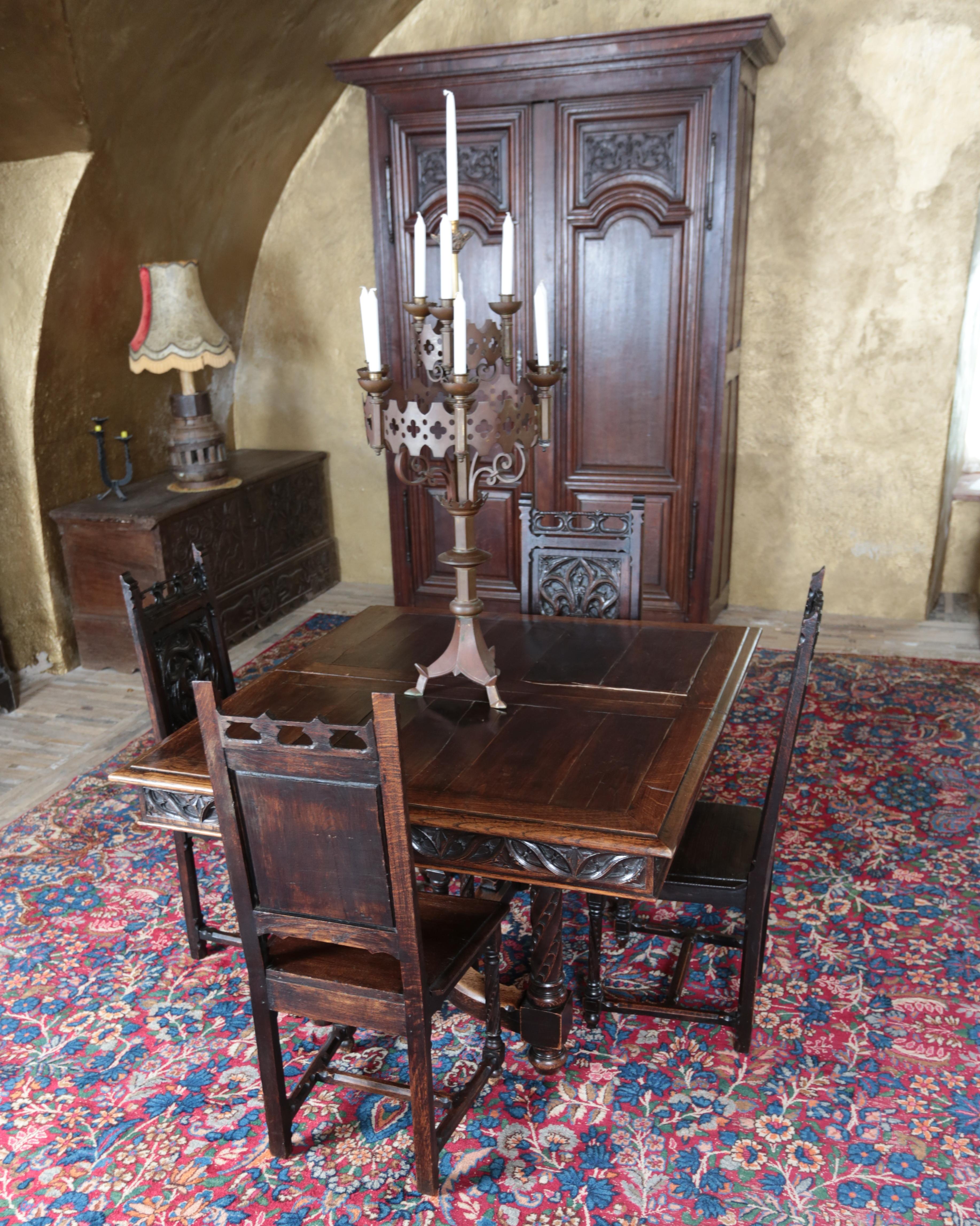 Unique neo-Gothic dining room, large table and 10 chairs For Sale 2