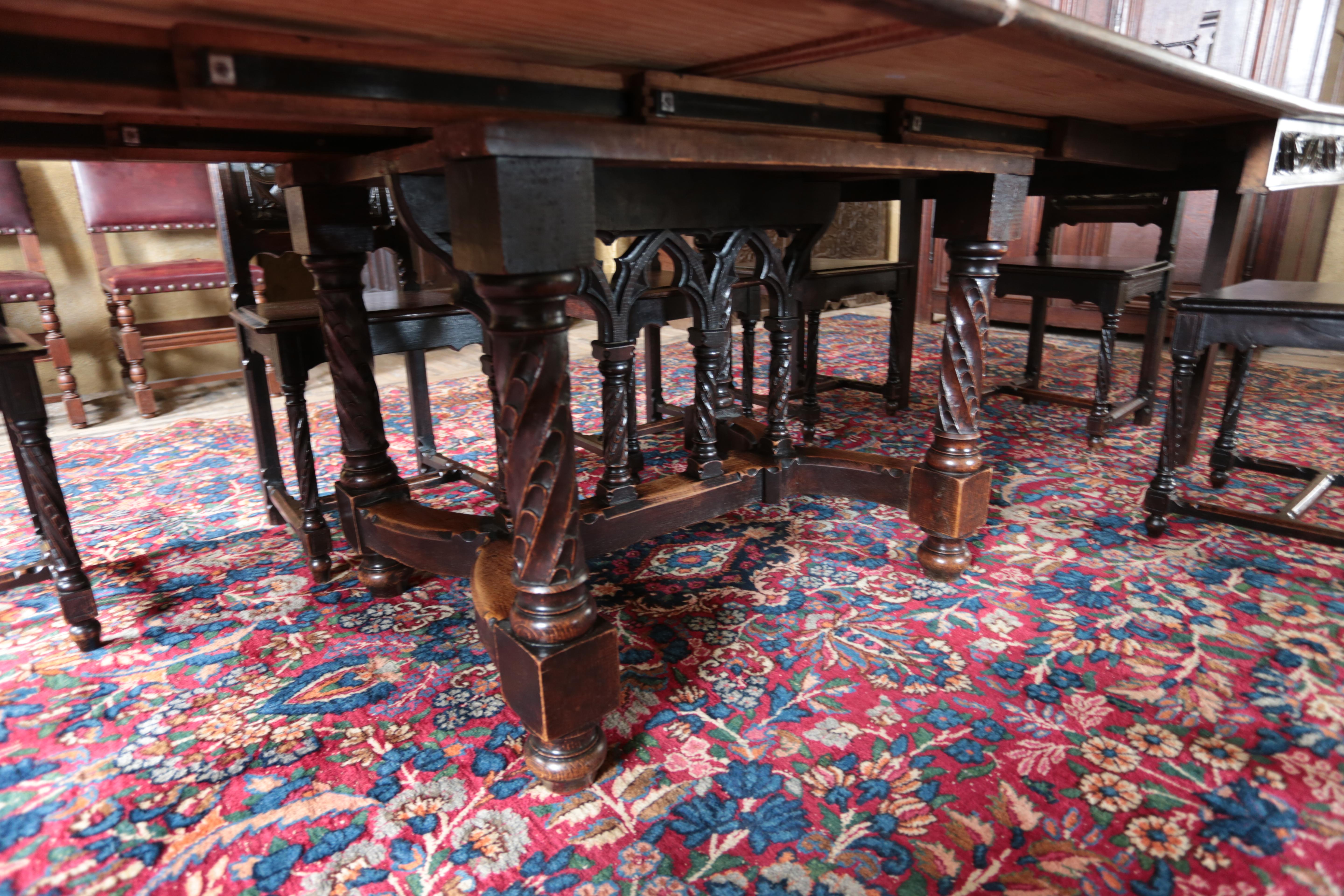 Unique neo-Gothic dining room, large table and 10 chairs For Sale 4