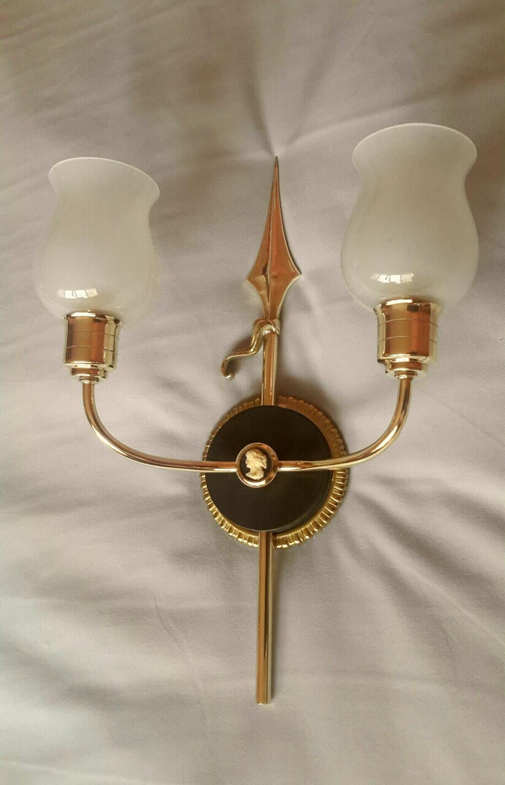 Unique Neoclassical French Revolution Style Double Sconces, 1950s For Sale 4