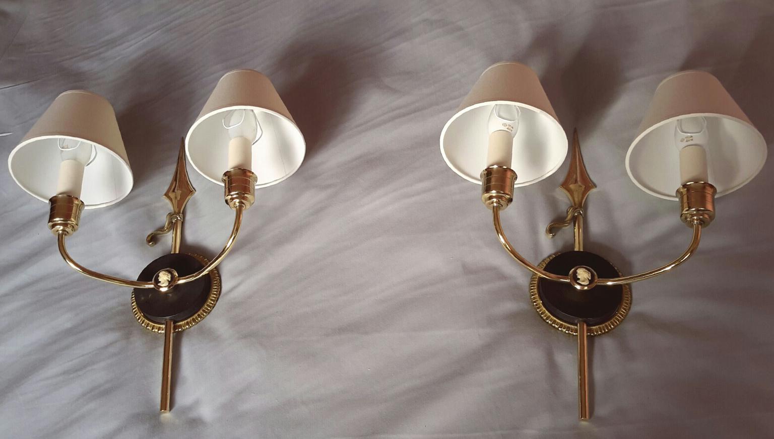Lacquered Neoclassical French Spear Double Sconces, 1950 For Sale