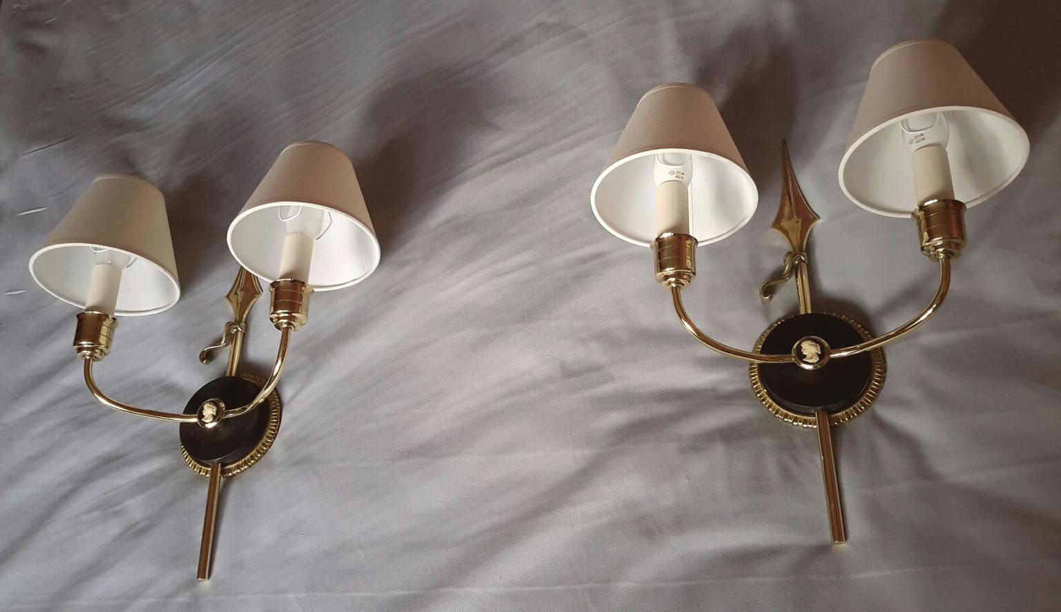 Neoclassical French Spear Double Sconces, 1950 In Good Condition For Sale In Paris, FR