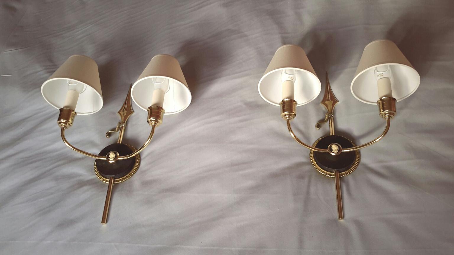 Mid-20th Century Neoclassical French Spear Double Sconces, 1950 For Sale