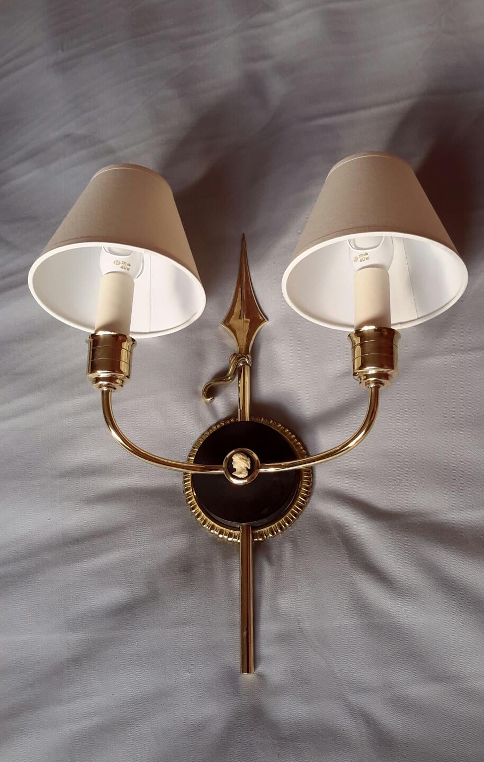 Unique Neoclassical French Revolution Style Double Sconces, 1950s For Sale 1