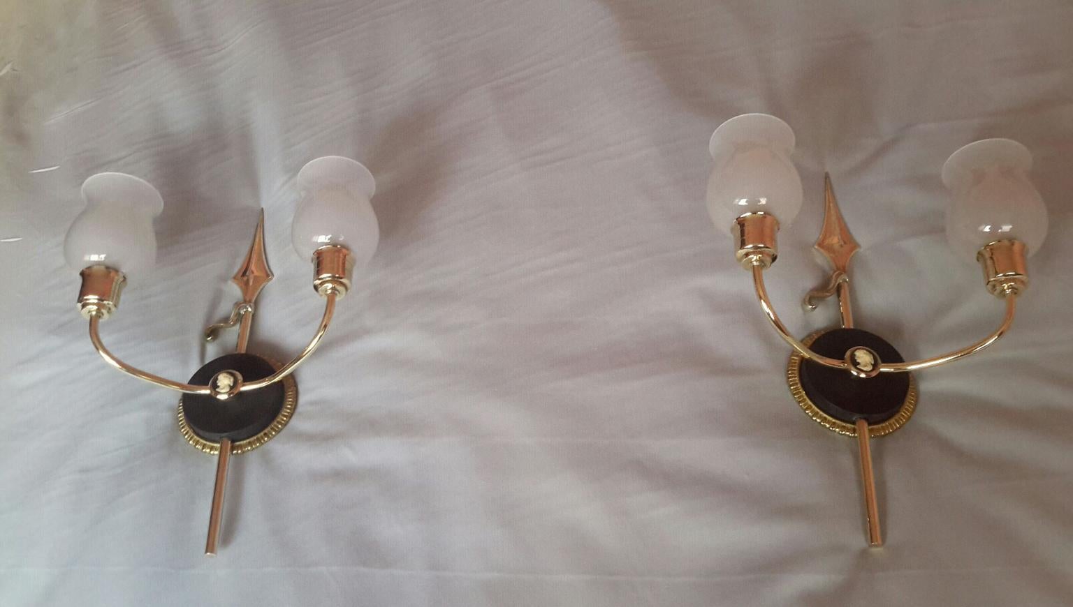 Unique Neoclassical French Revolution Style Double Sconces, 1950s For Sale 3