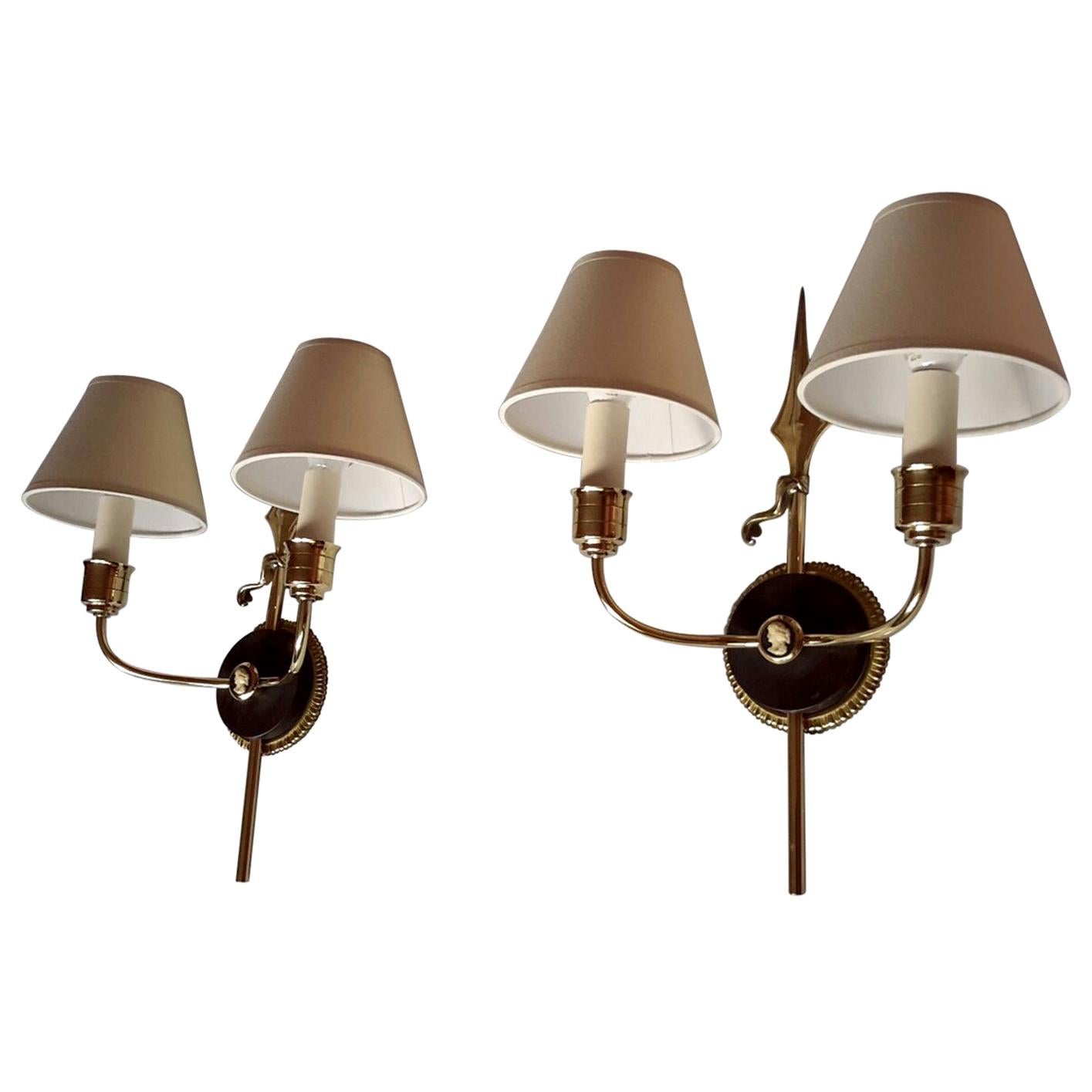 Neoclassical French Spear Double Sconces, 1950 For Sale