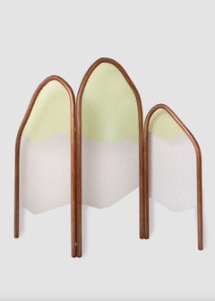 Unique Neon Yellow Metalwire and Wooden Room Divider