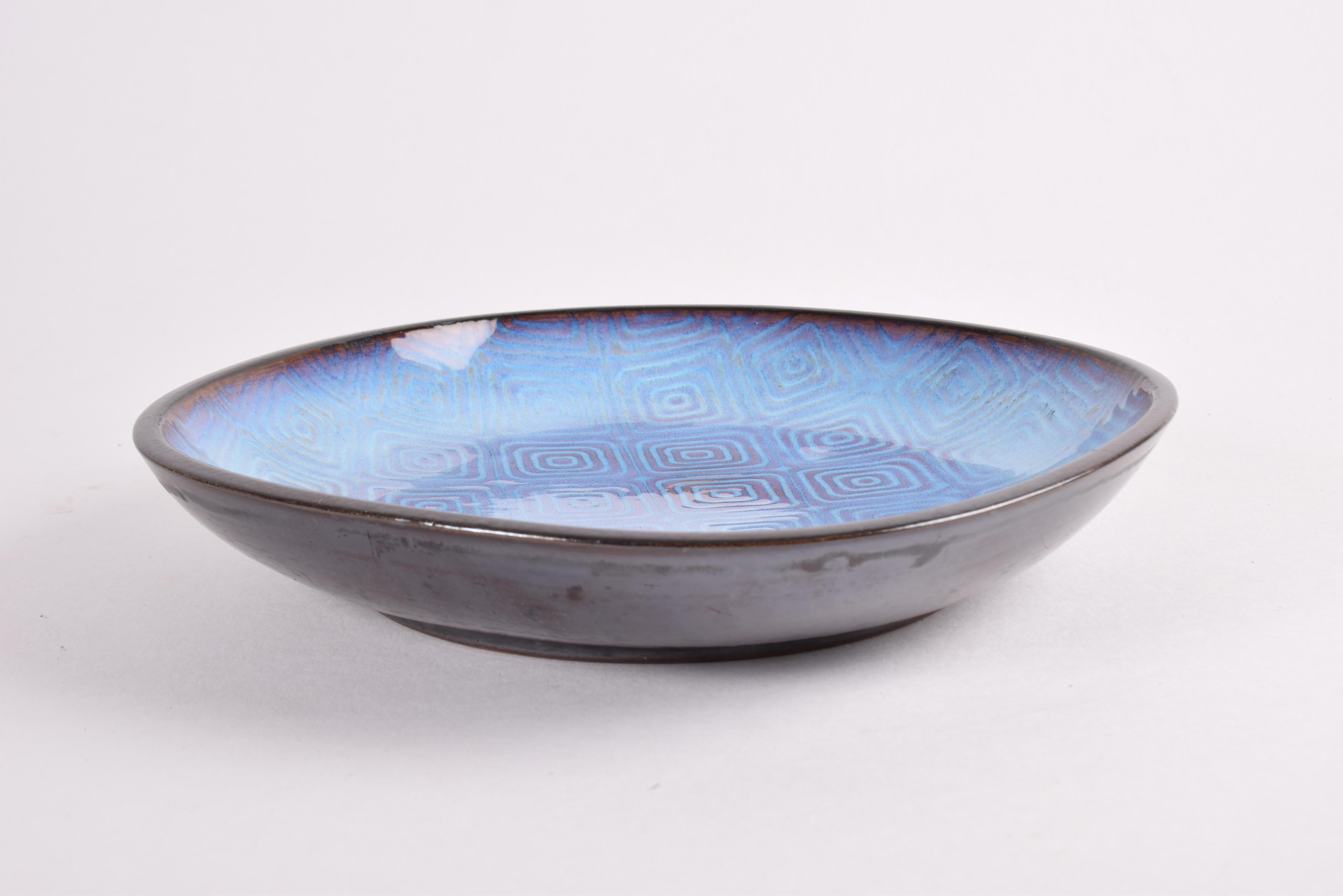 Glazed Unique Nils Thorsson for Royal Copenhagen Square Dish Blue, Danish Ceramic 1940s For Sale