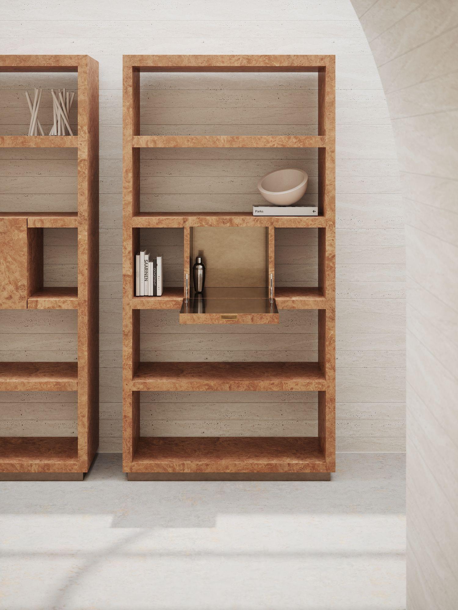 Open Textured Natural Wood High Shelf with Metallic Bronze Finish by Ultramobili en venta 9