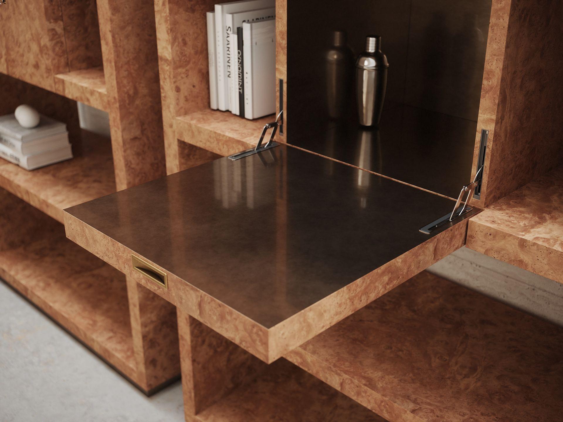 Open Textured Natural Wood High Shelf with Metallic Bronze Finish by Ultramobili en venta 11