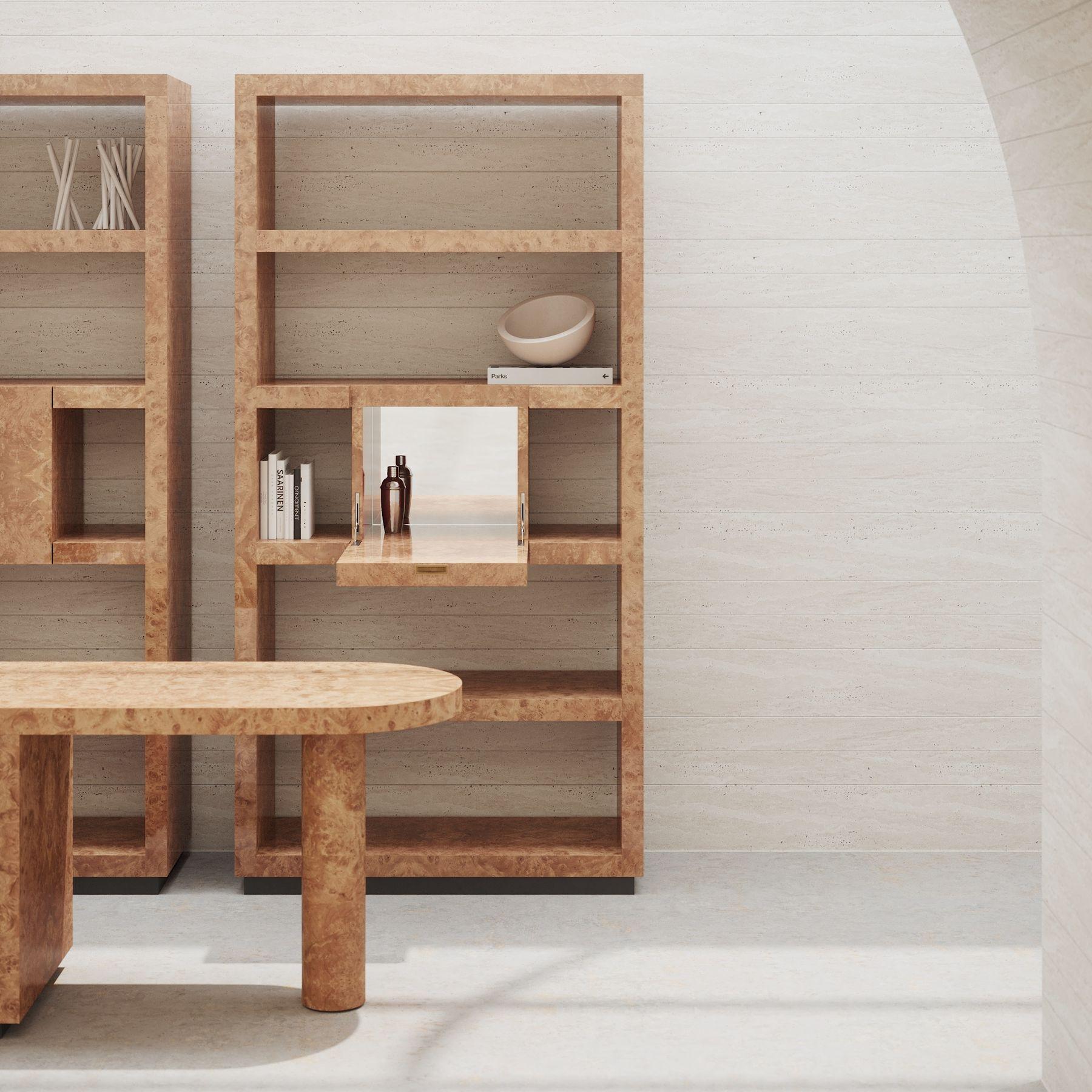 Open Textured Natural Wood High Shelf with Metallic Bronze Finish by Ultramobili en venta 13