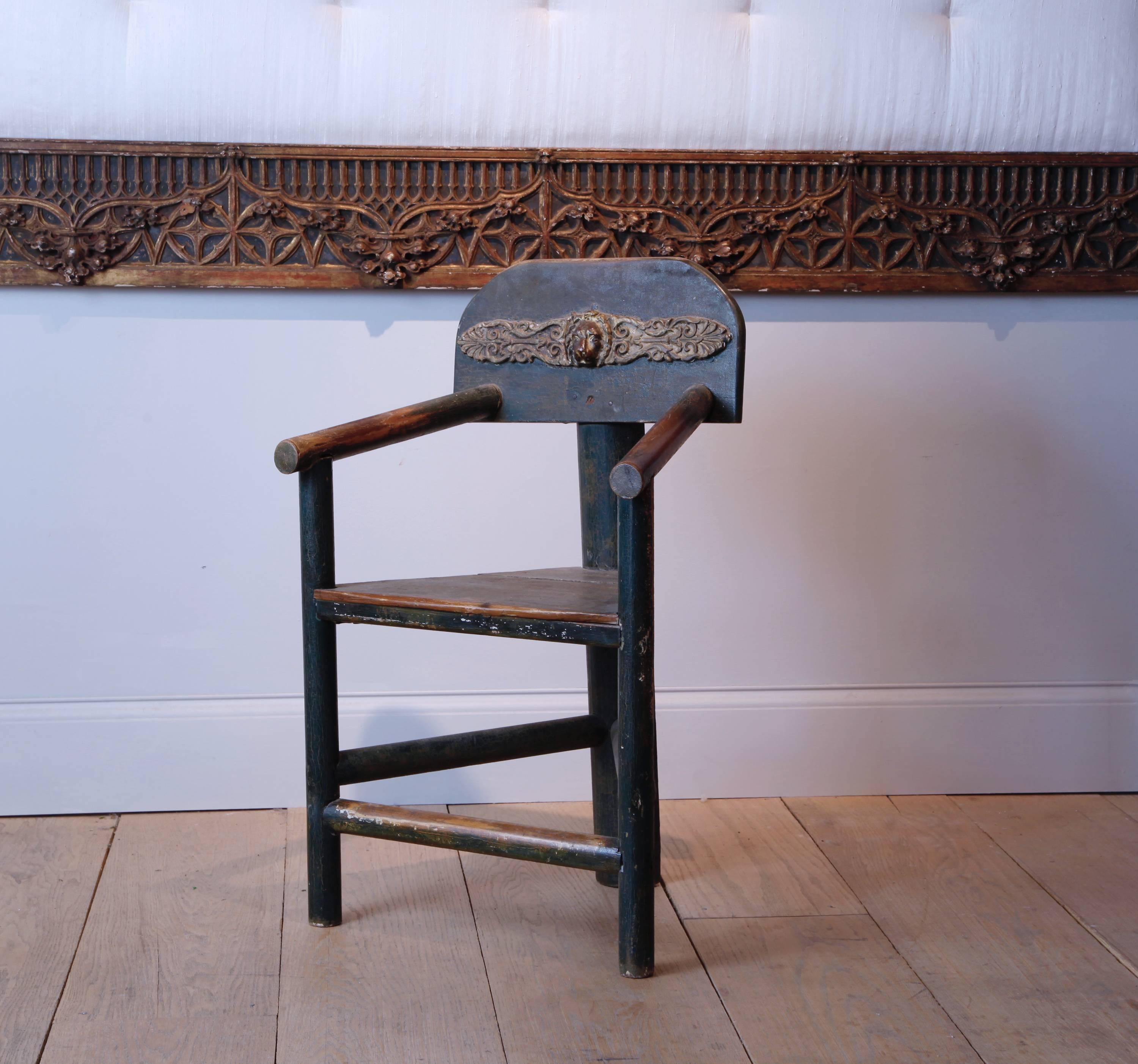 Rustic Unique Norwegian Tri-Corner Armchair For Sale
