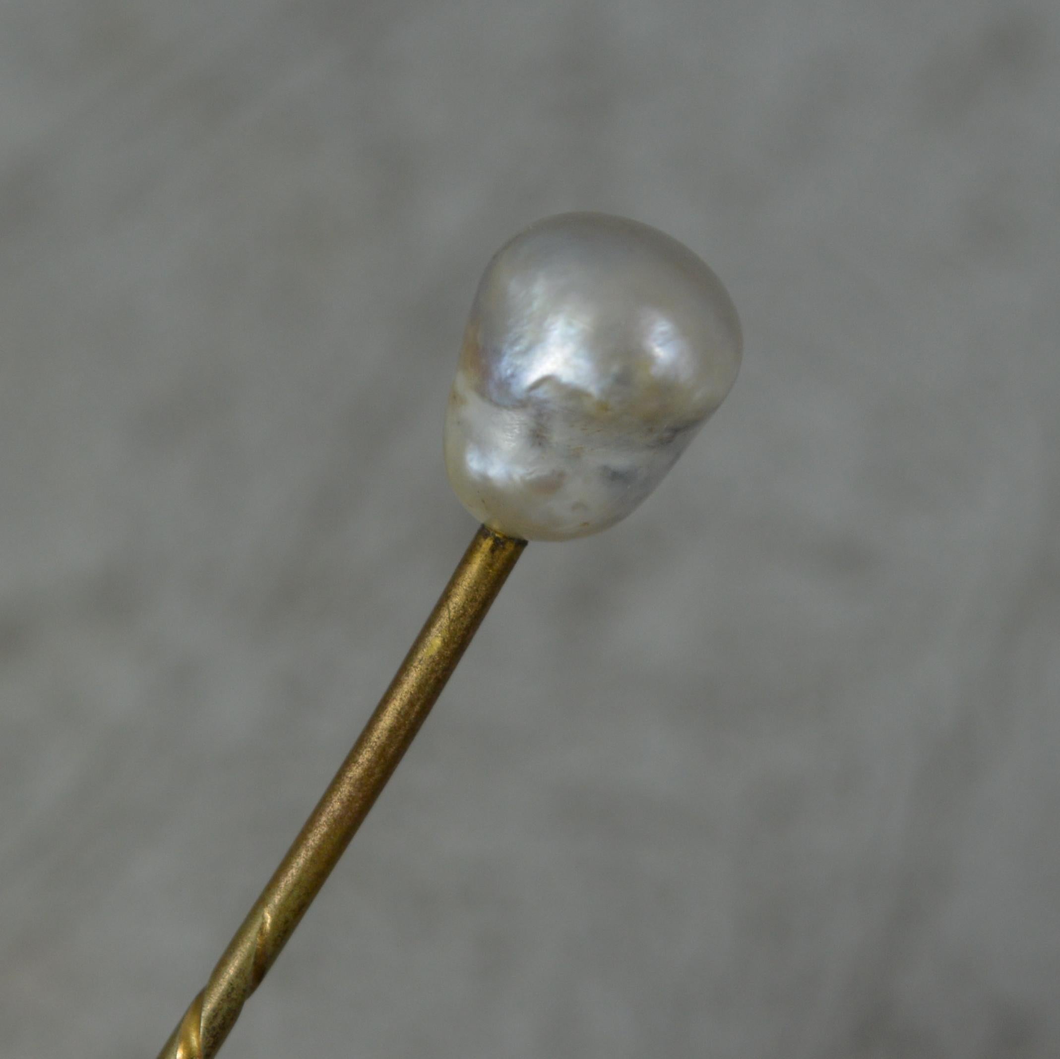 Cabochon Unique Novelty Victorian Pearl and Ruby Smoking Head Skull Stick Tie Pin For Sale