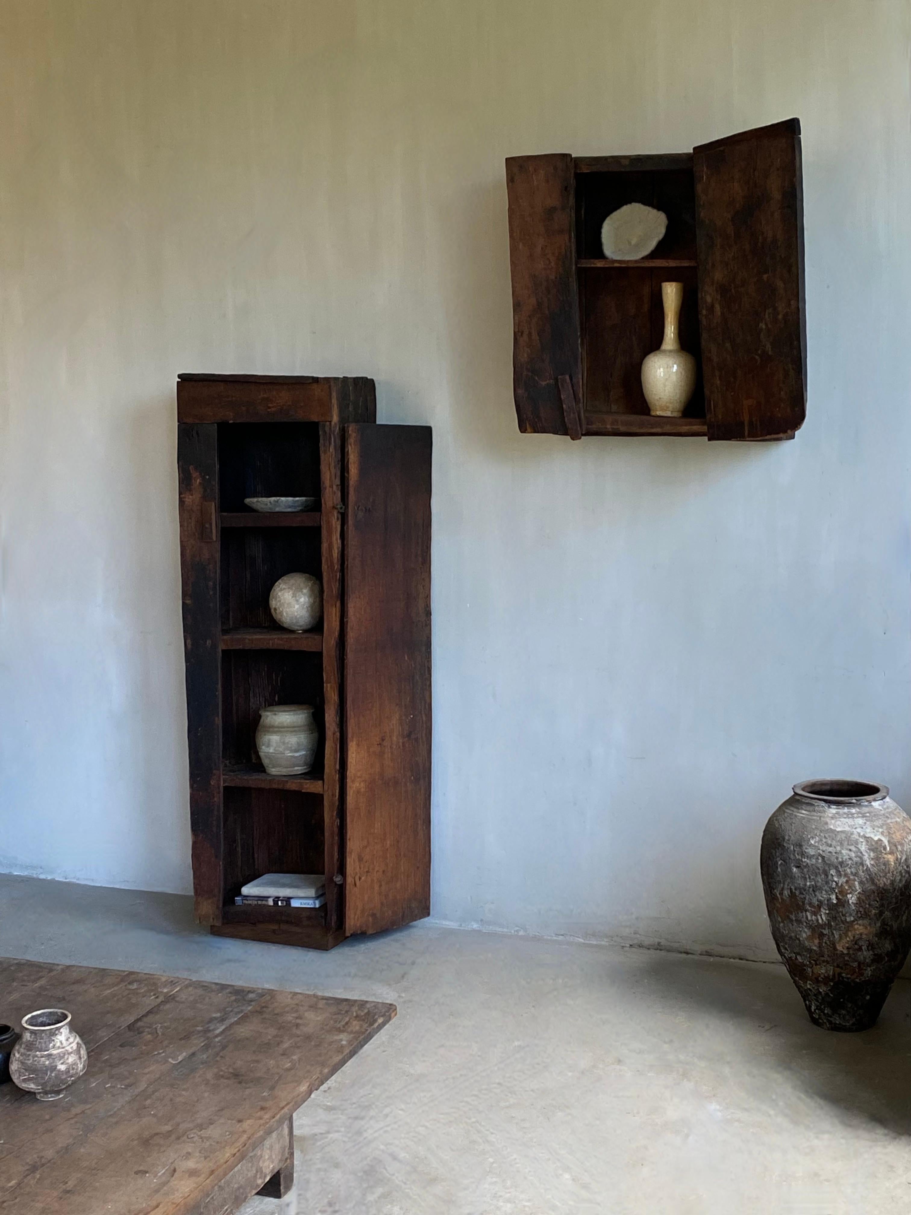 This unique Wabi Sabi cabinet was found in an Italian mountain village, together with the small wall cabinet in our store, hidden in a barn.
An 18th century version of an oak storage cupboard.

This cabinet and the wall cabinet were used for storing