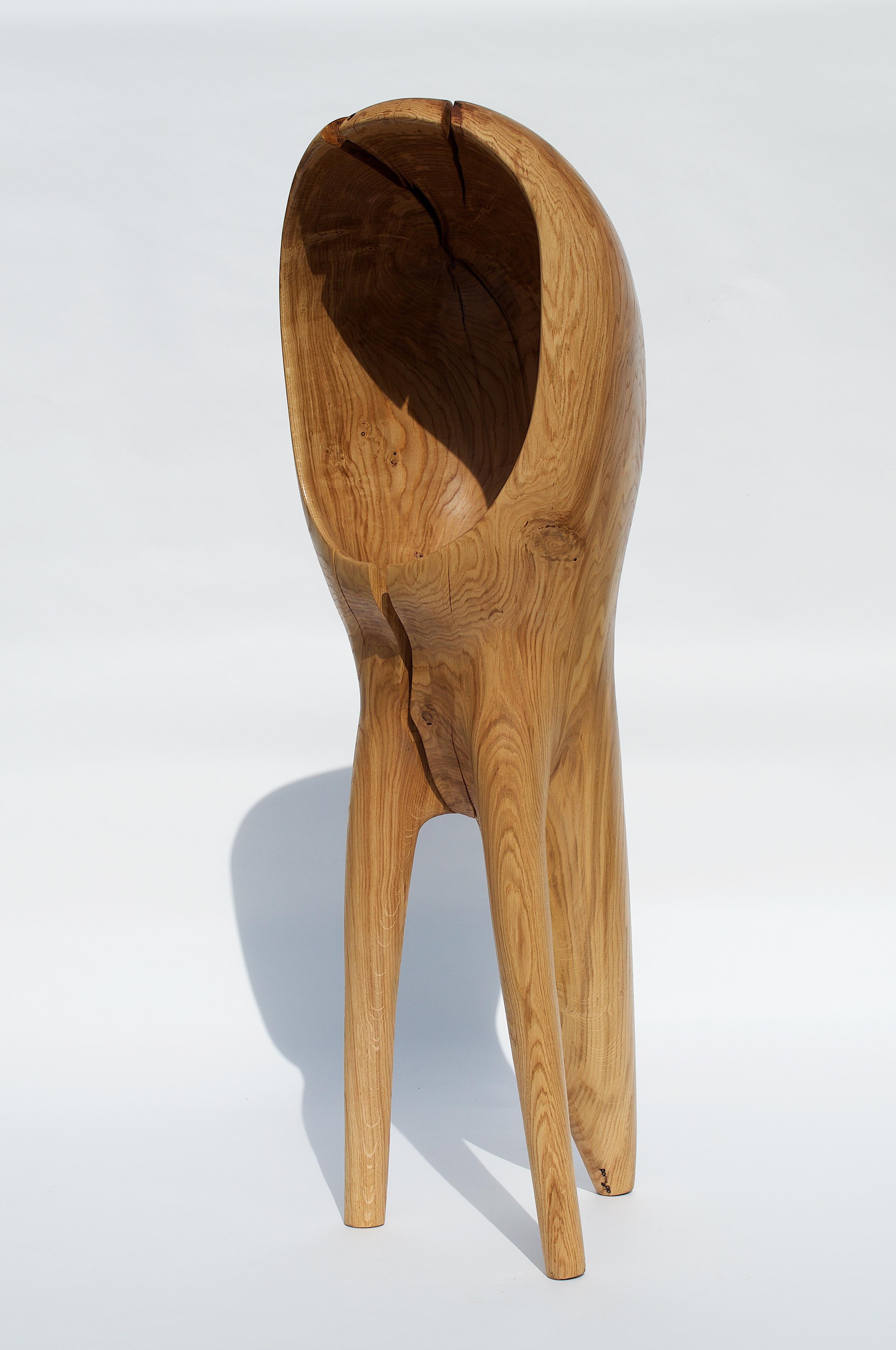 Polished Unique Oak Sculpture Signed by Jörg Pietschmann