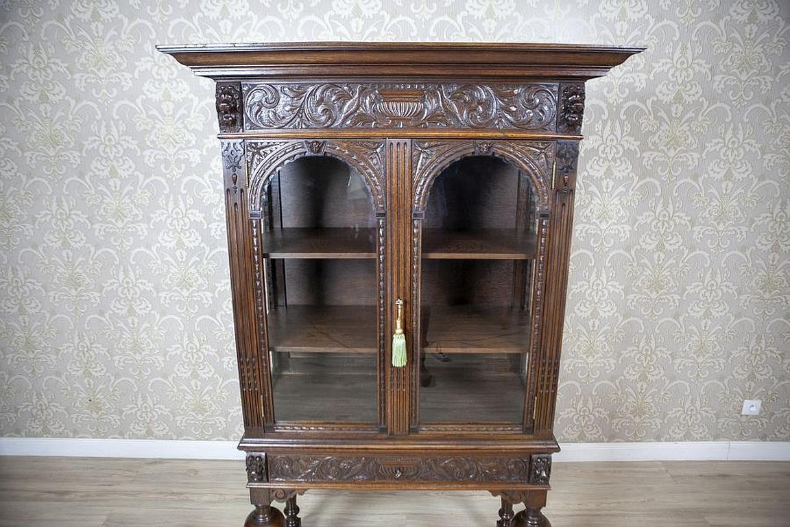 European Unique Oak Showcase Richly Decorated with Carved Patterns, circa 1870 For Sale