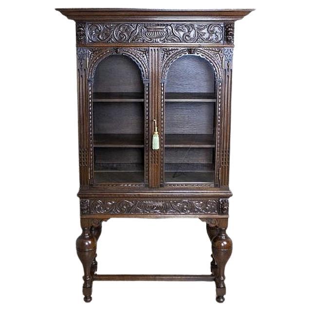 Unique Oak Showcase Richly Decorated with Carved Patterns, circa 1870 For Sale
