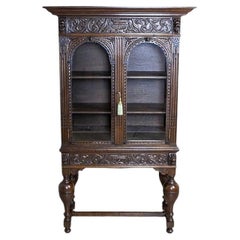 Antique Unique Oak Showcase Richly Decorated with Carved Patterns, circa 1870