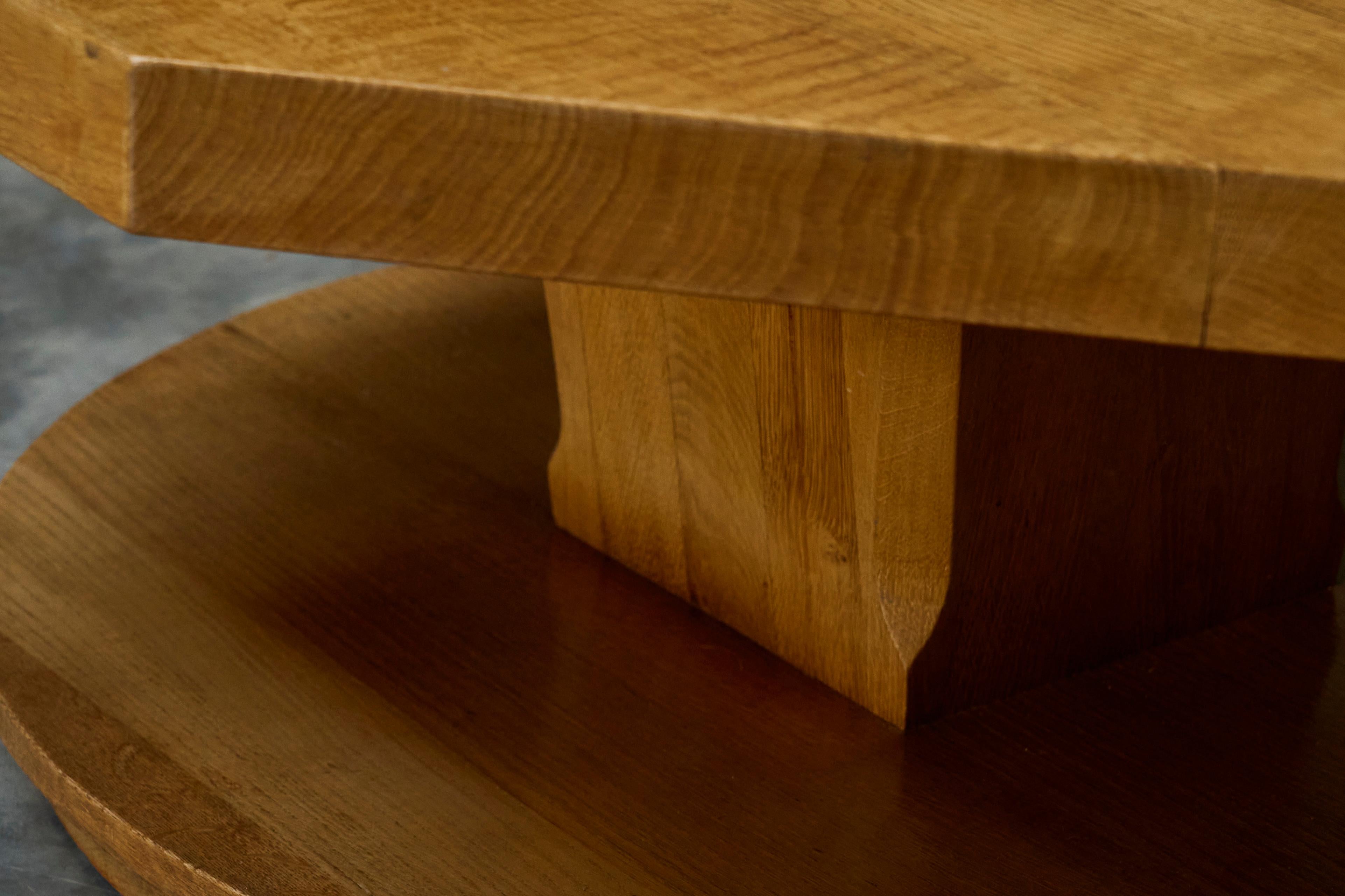 Unique Octagonal Coffee Table in Solid Oak with End Grain Wood 1950s For Sale 5