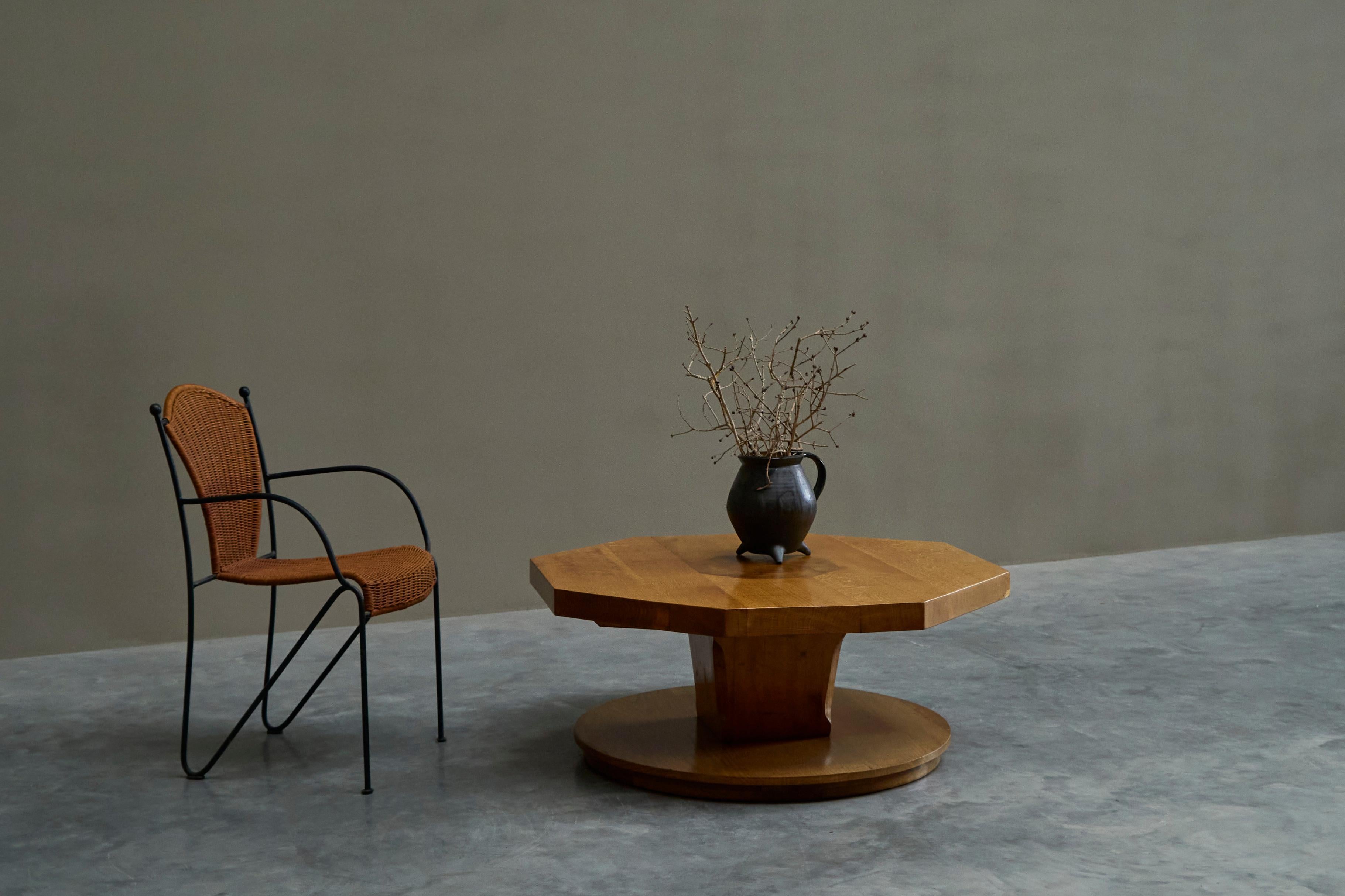 Hand-Crafted Unique Octagonal Coffee Table in Solid Oak with End Grain Wood 1950s For Sale