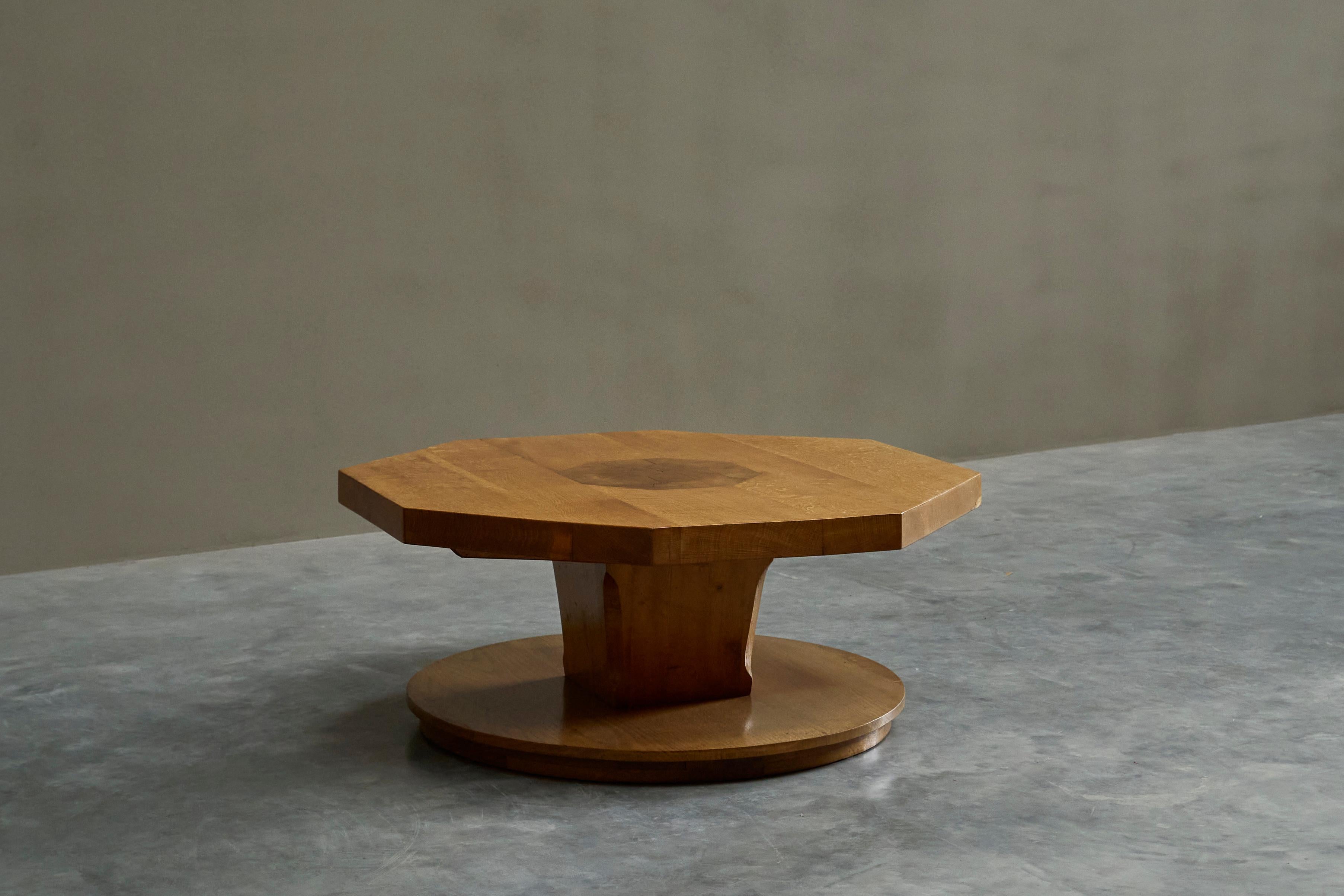 Unique Octagonal Coffee Table in Solid Oak with End Grain Wood 1950s For Sale 1
