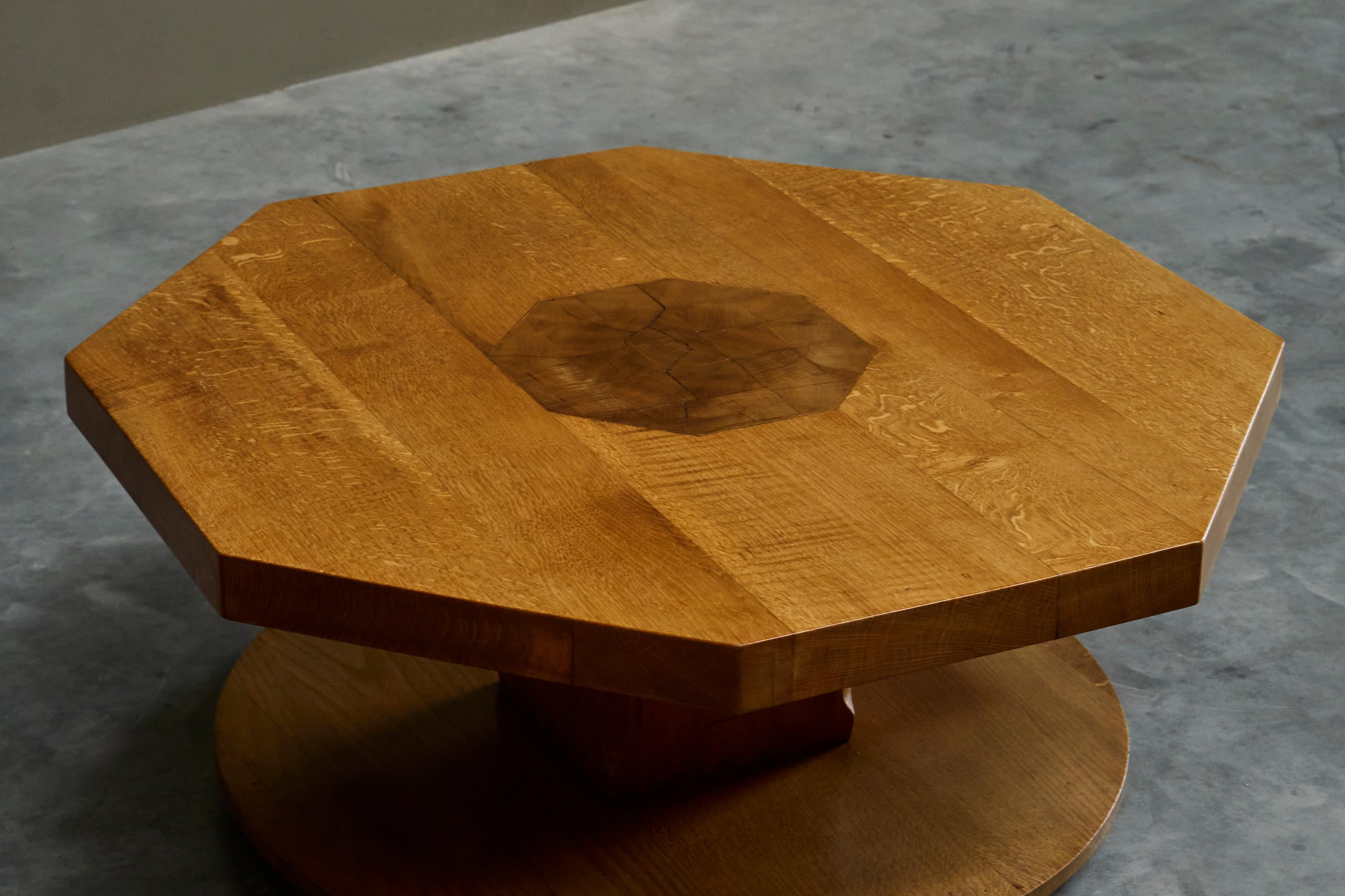 Unique Octagonal Coffee Table in Solid Oak with End Grain Wood 1950s For Sale 2
