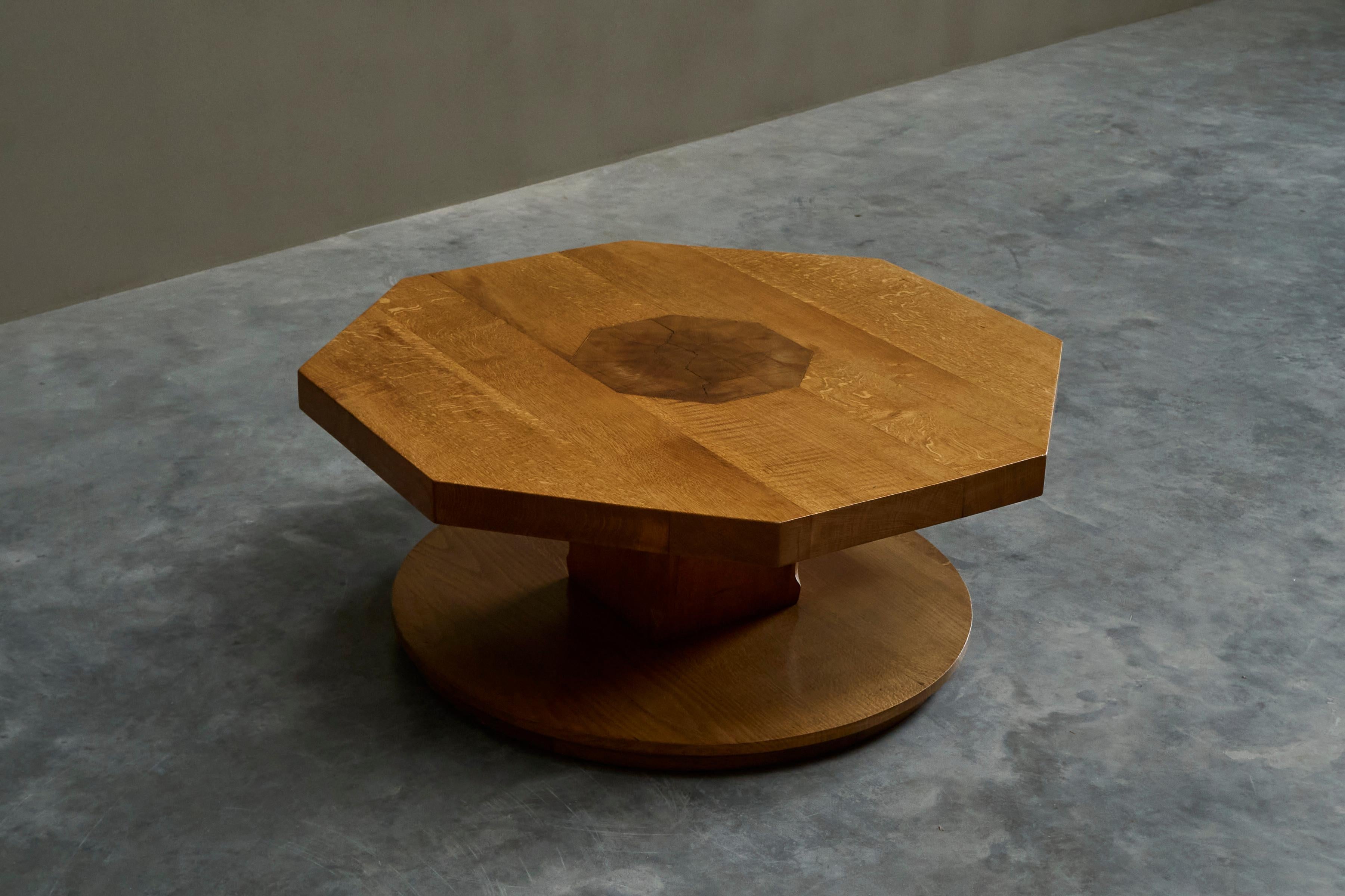 Unique Octagonal Coffee Table in Solid Oak with End Grain Wood 1950s For Sale 4