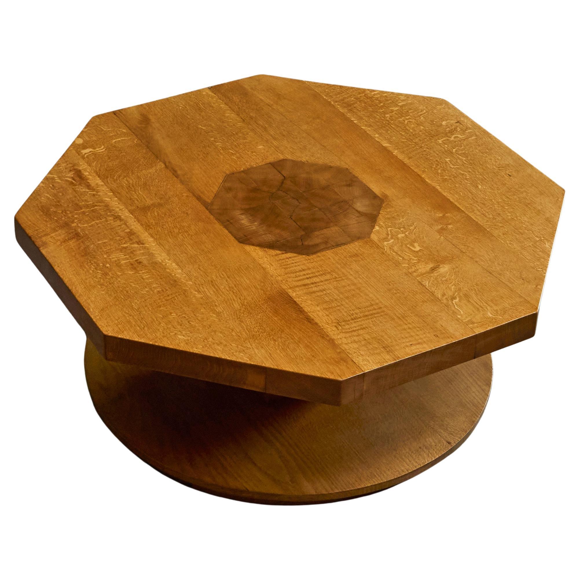 Unique Octagonal Coffee Table in Solid Oak with End Grain Wood 1950s For Sale