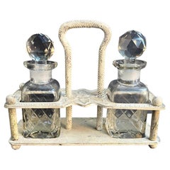 Retro Unique Oil and Vinegar Clear Glass Cruets with Stopper, Belgium, 1950s
