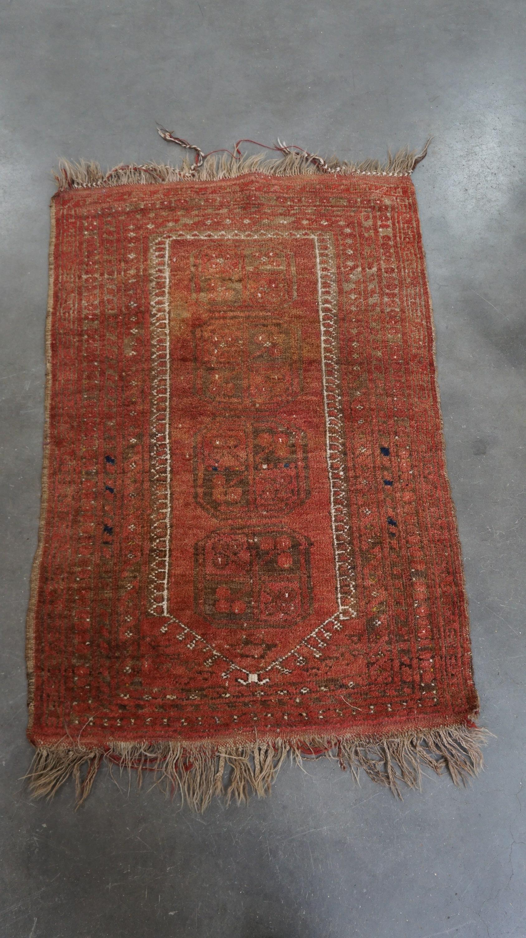 Hand-Woven Unique old oriental carpet with mainly red tones 119x73cm For Sale