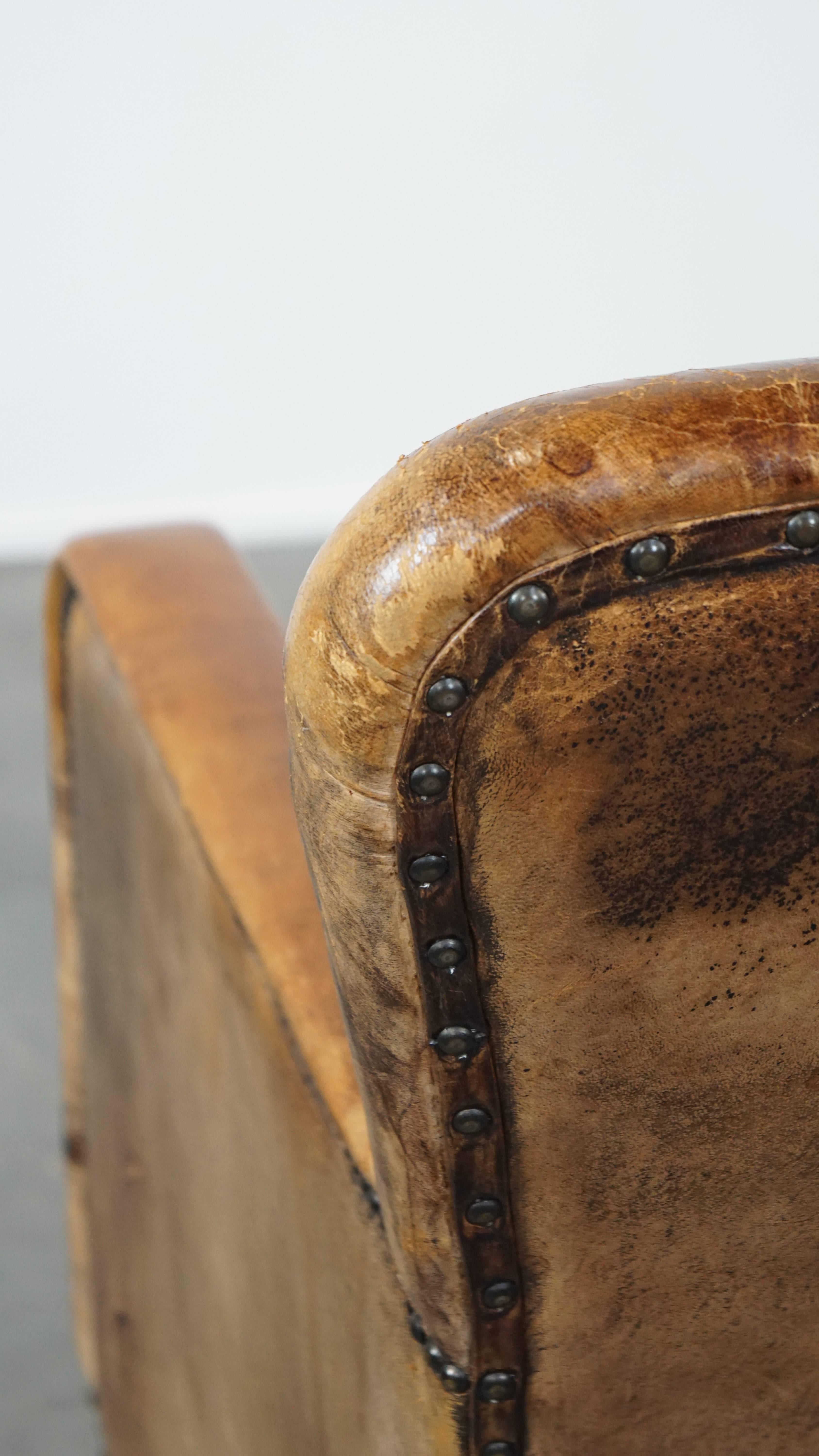 Unique Old Sheepskin Leather Armchair For Sale 5
