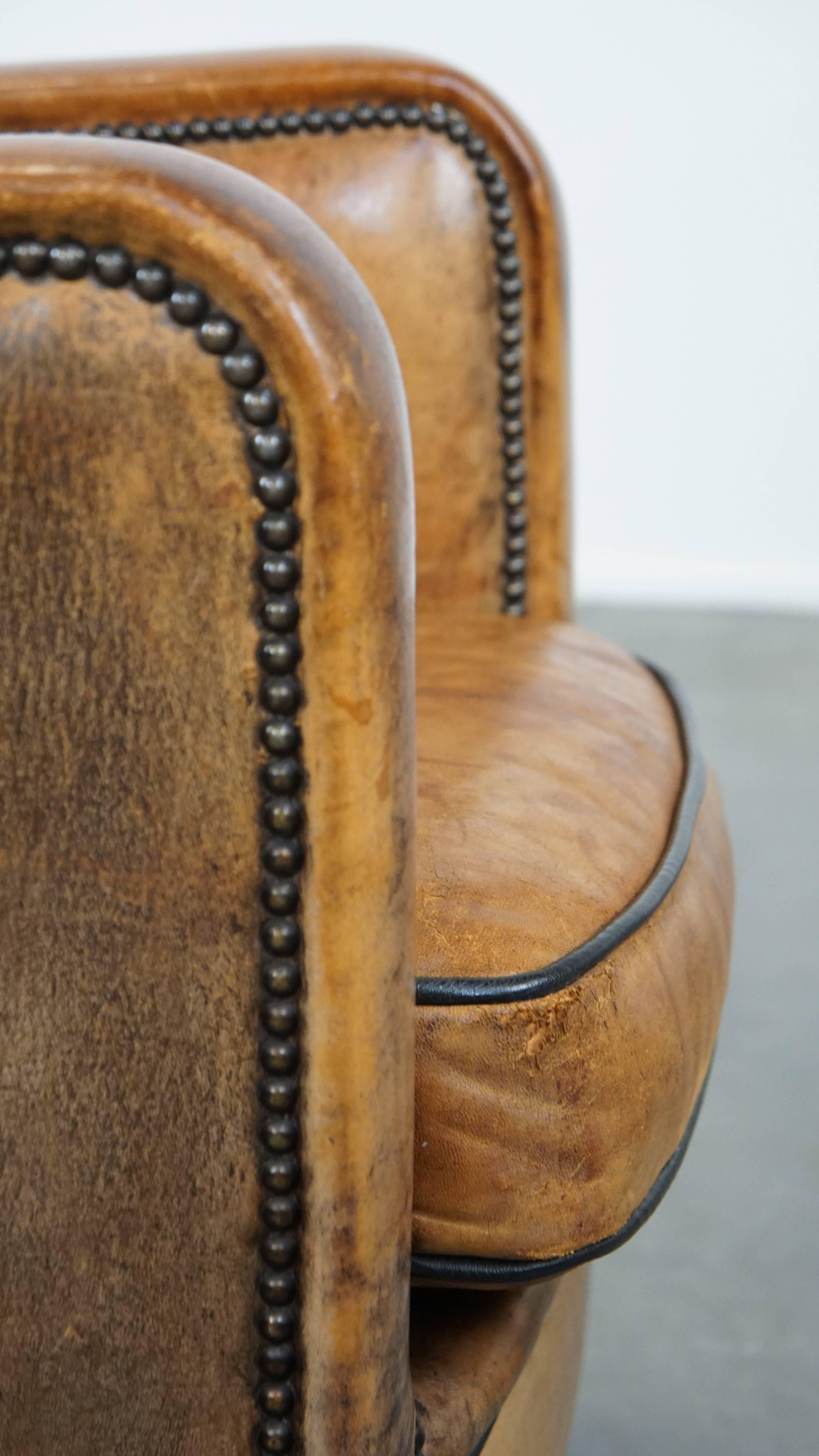 Unique Old Sheepskin Leather Armchair For Sale 7
