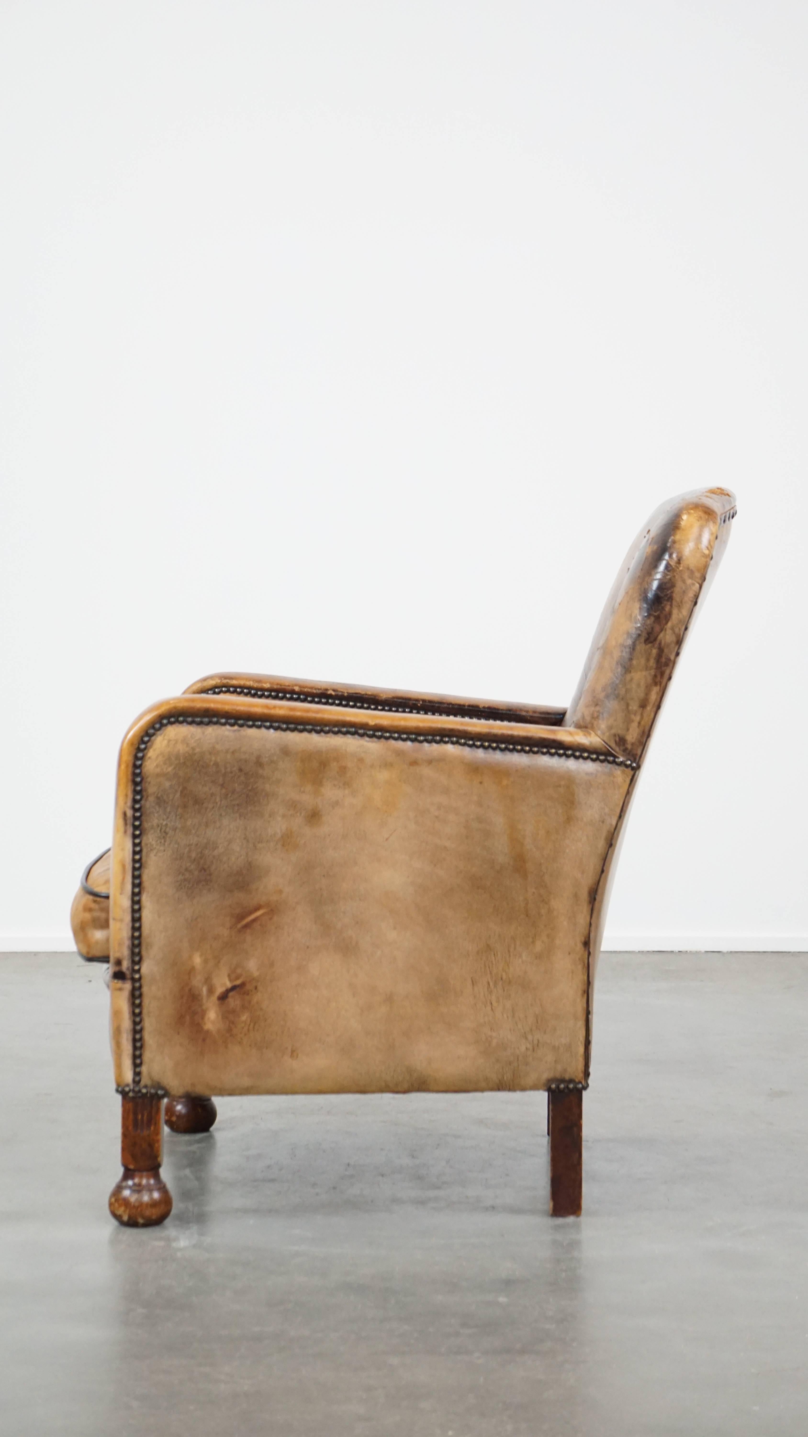 20th Century Unique Old Sheepskin Leather Armchair For Sale