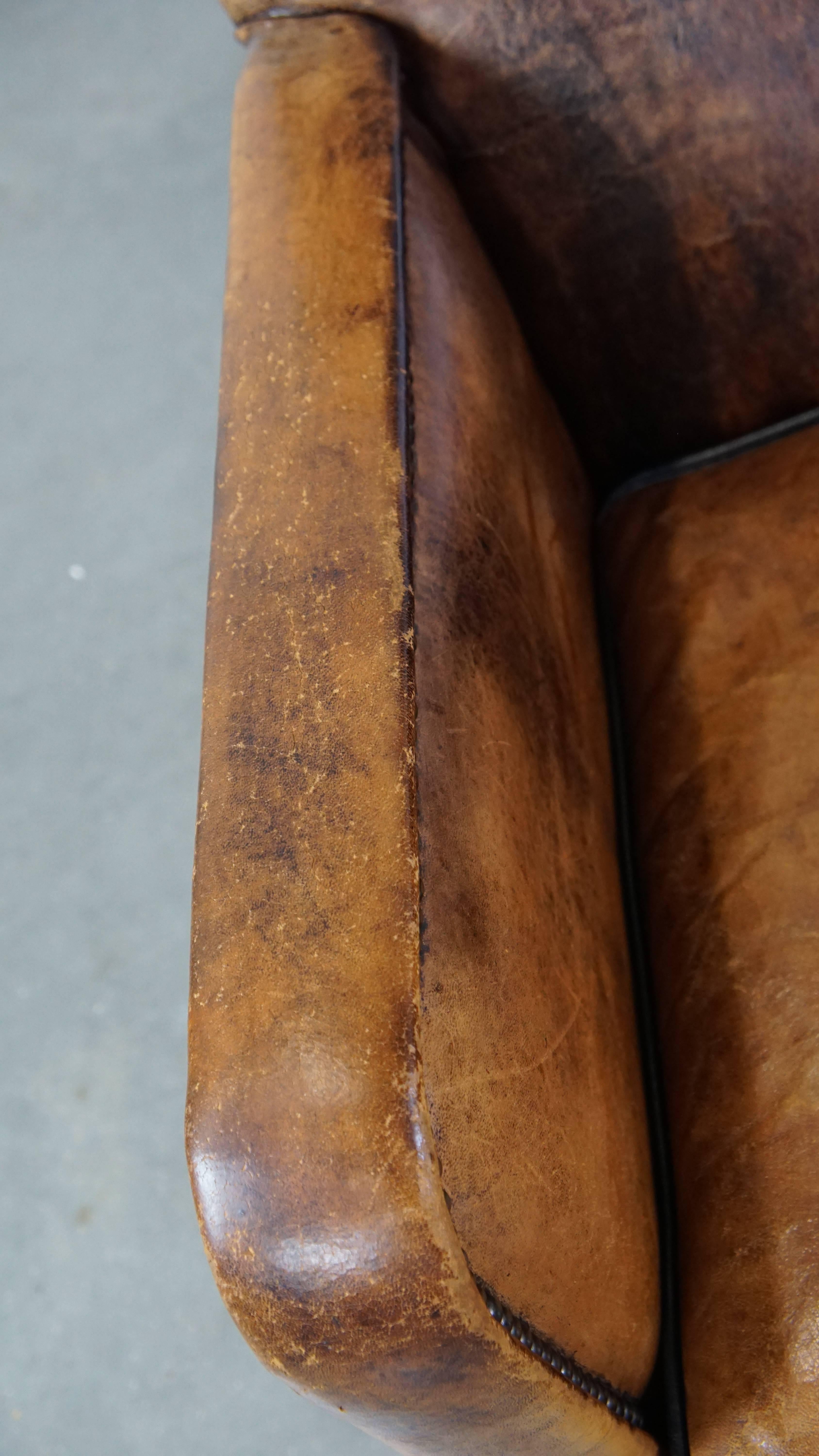 Unique Old Sheepskin Leather Armchair For Sale 2