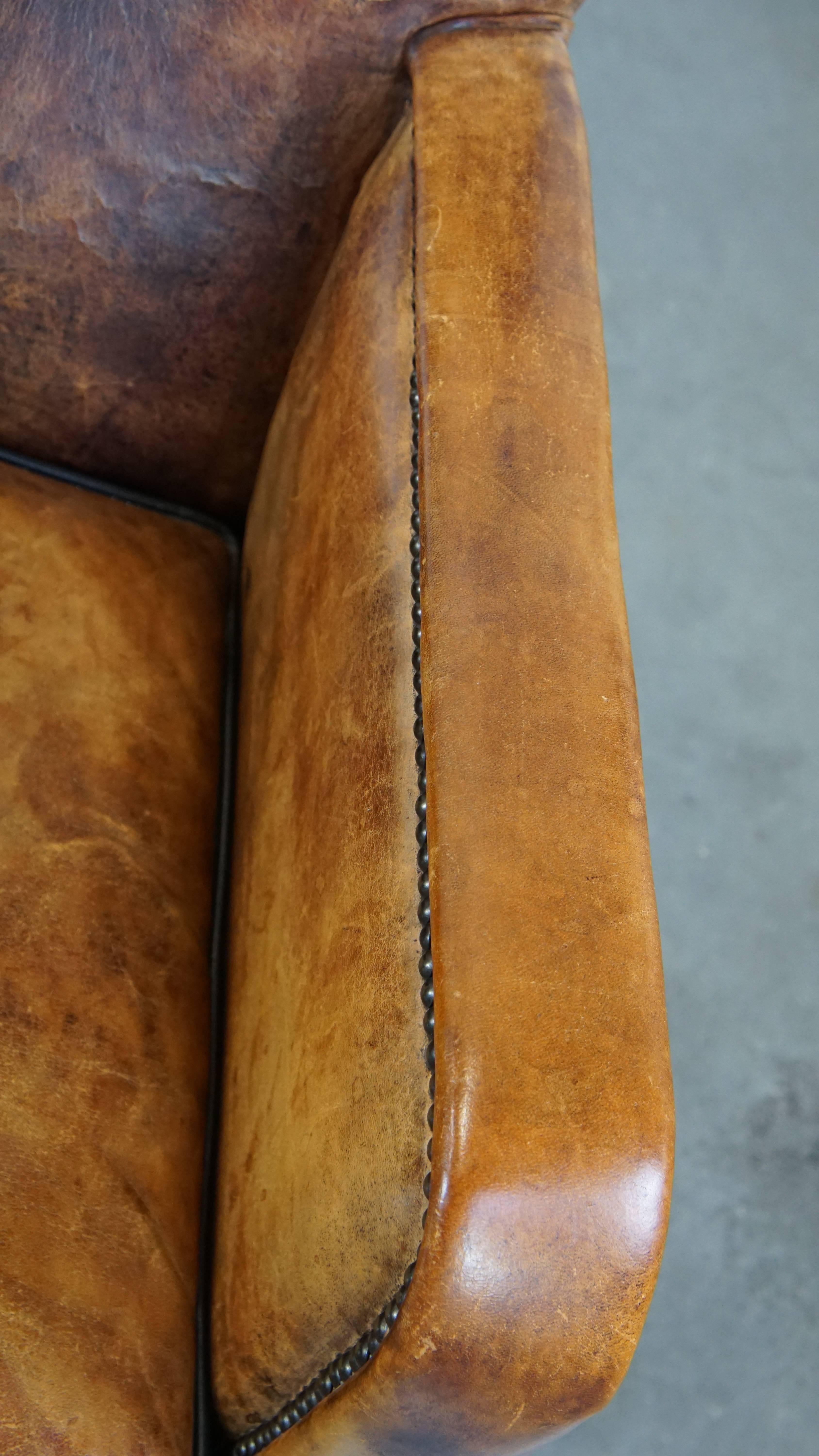 Unique Old Sheepskin Leather Armchair For Sale 3