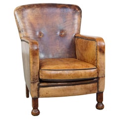 Unique Old Sheepskin Leather Armchair