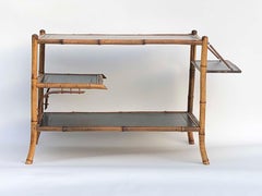 19th Century Three Tier Bamboo Table w/ Tooled Leather Top from England In stock