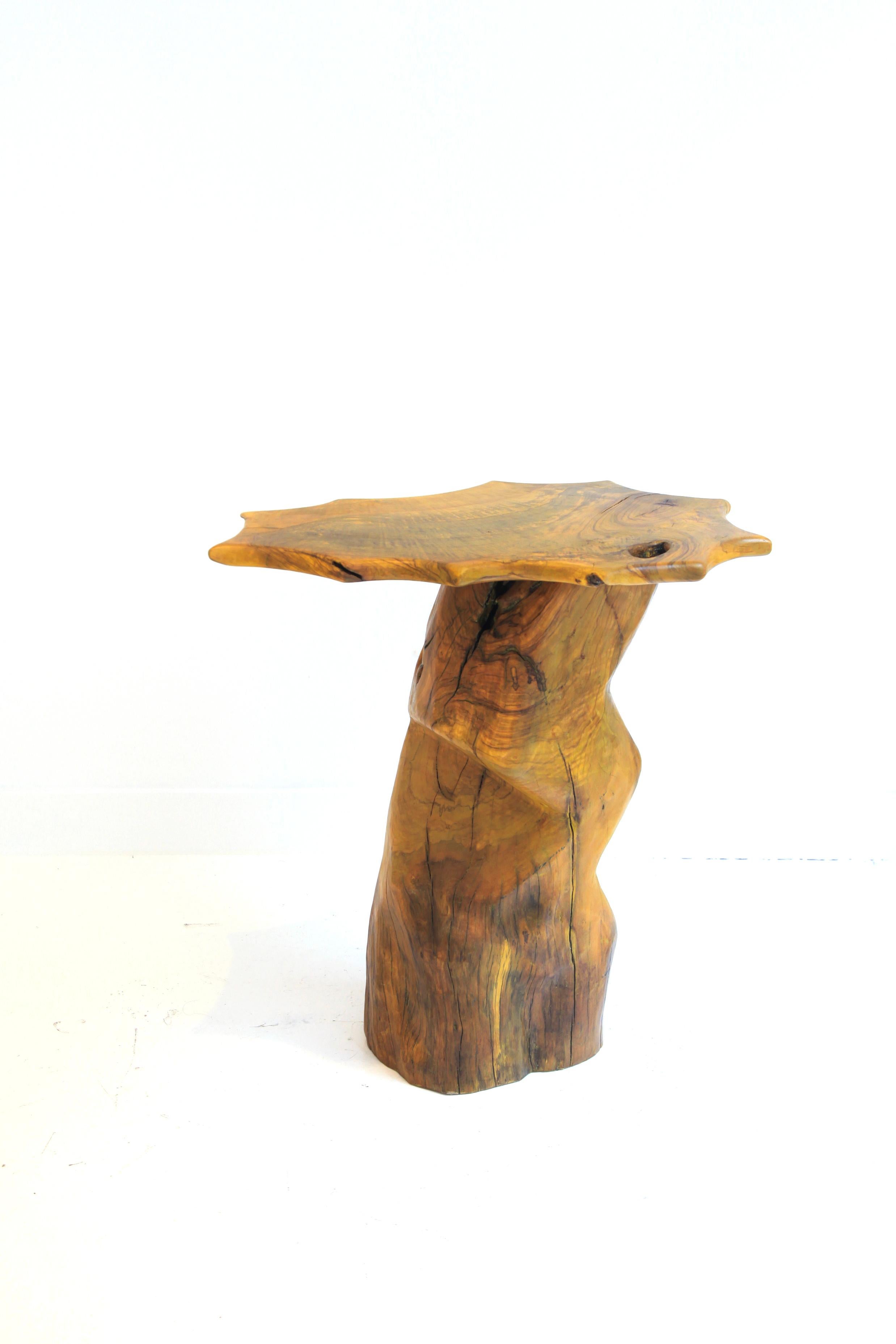 Modern Unique Olive Wood Side Table by BehaghelFoiny For Sale