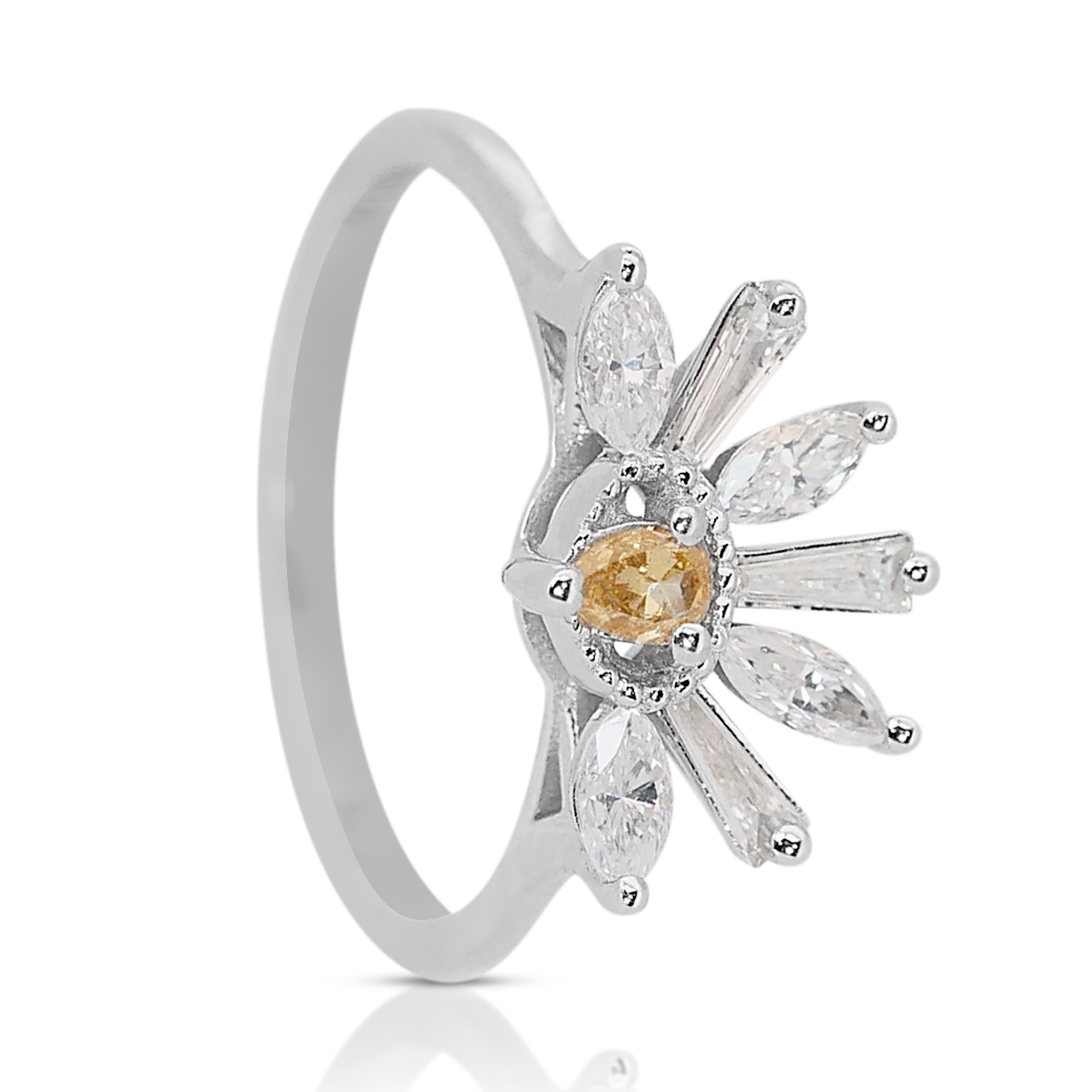 Einzigartiger und einzigartiger Ring im Art-Déco-Stil mit 0,77 Karat Diamanten aus 18 Karat Weißgold (Tropfenschliff) im Angebot