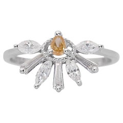 Bague unique et unique en son genre de style Art déco avec diamants 0,77 carat en or blanc 18 carats