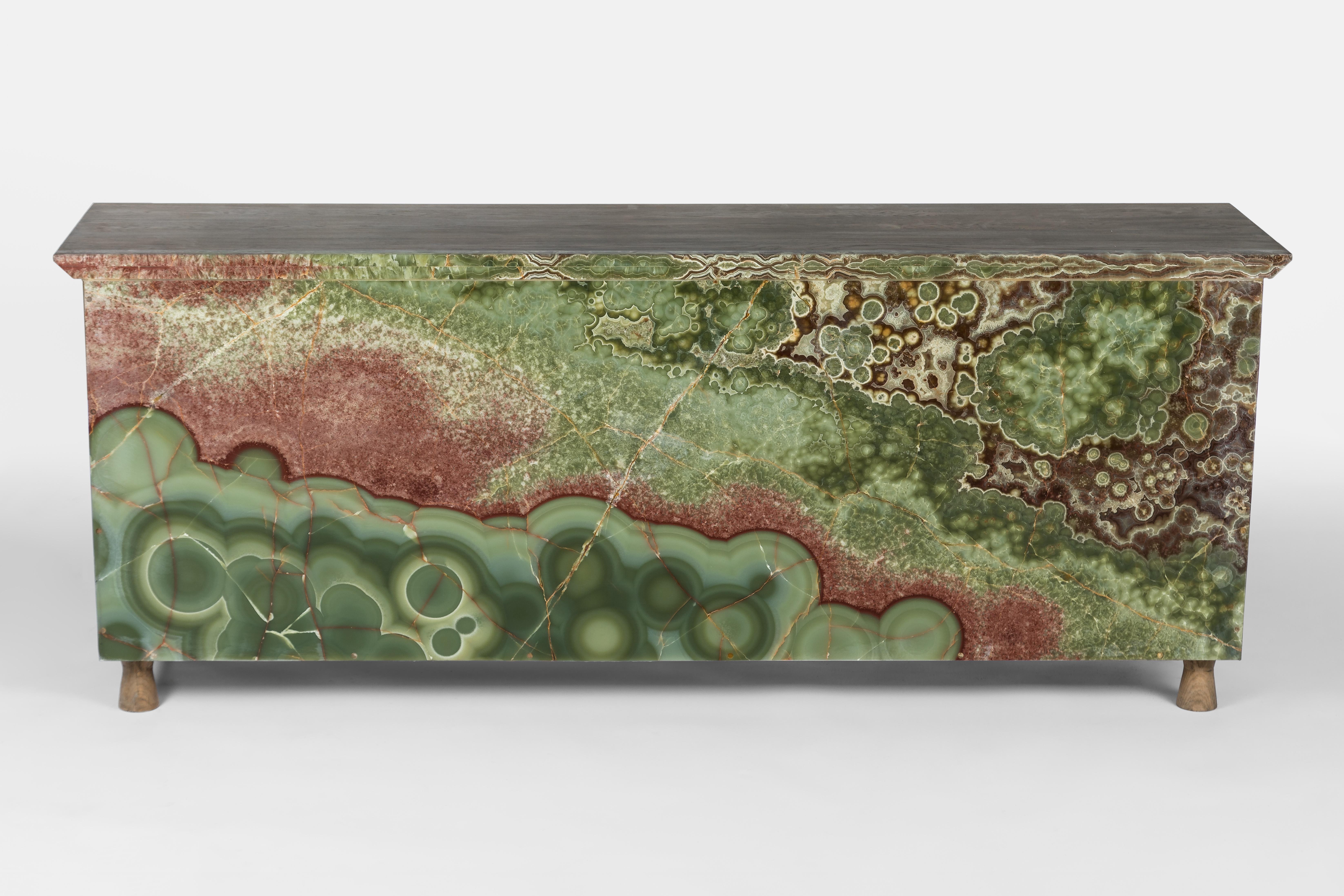Modern Unique Onyx on Oak Nature Cabinet Sculpted by Francesco Perini For Sale