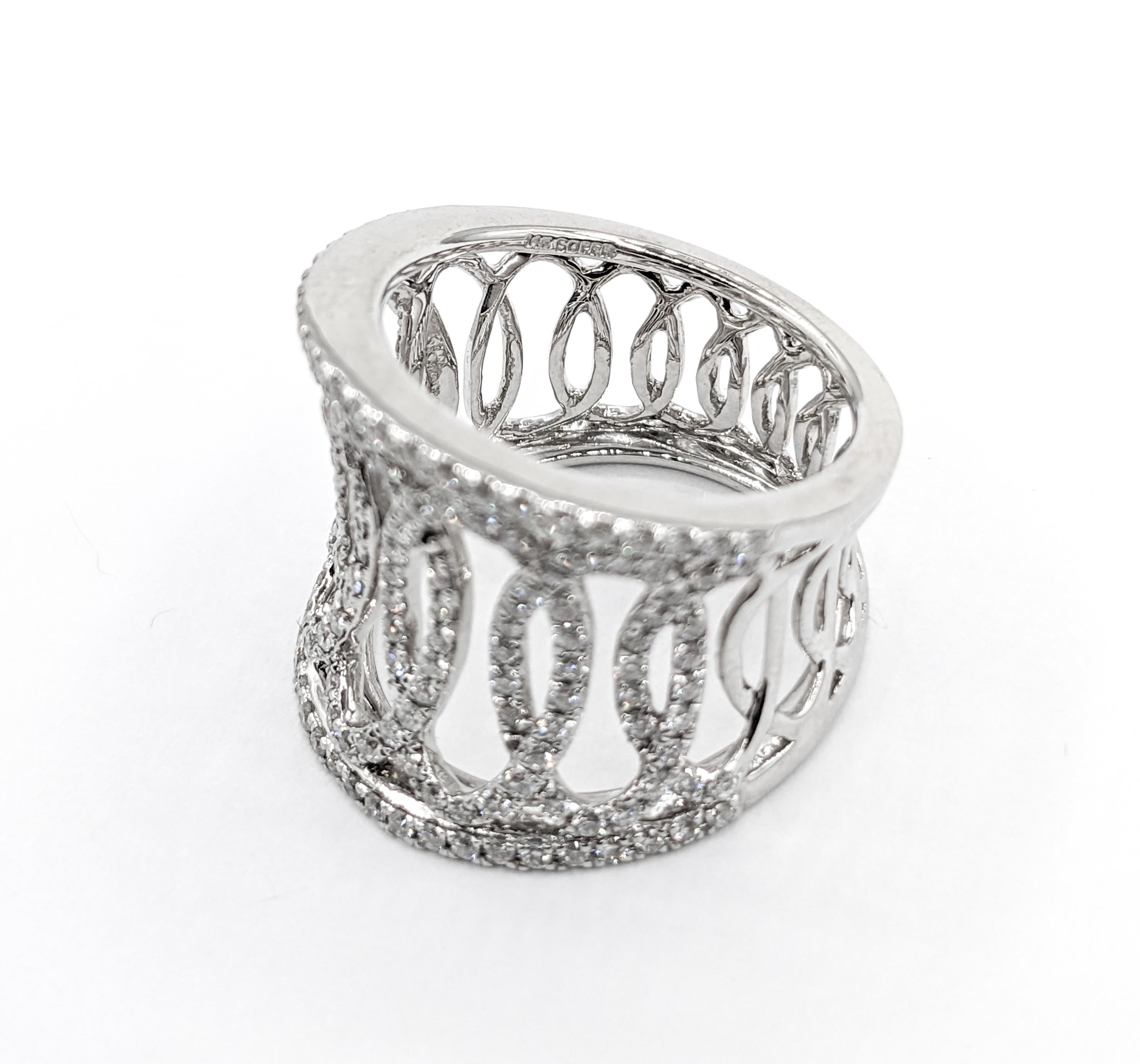 Round Cut Unique Openwork Sofer Diamond Statement Ring in White Gold  For Sale