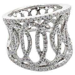 Unique Openwork Sofer Diamond Statement Ring in White Gold 