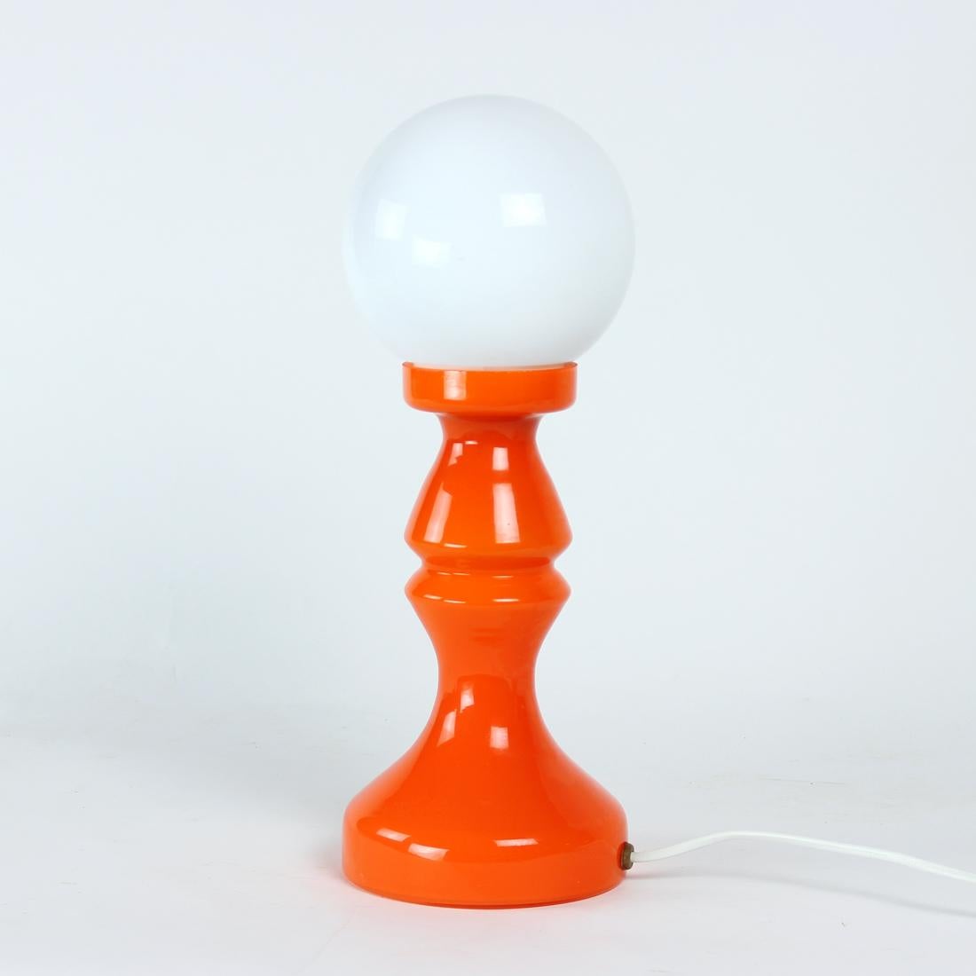 Mid-Century Modern Unique Orange Glass Table Lamp by Vitropol, Poland, 1960s For Sale